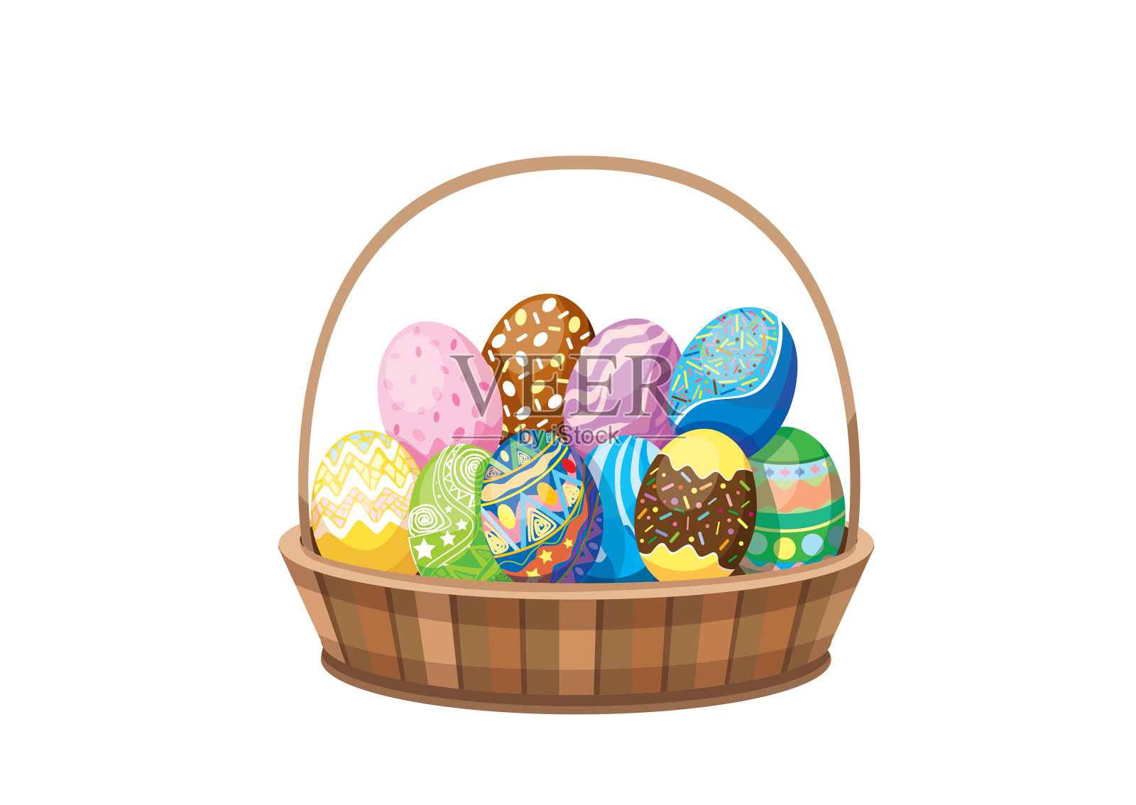 在复活节彩蛋的篮子上设计彩色的白色背景插图矢量插画图片素材