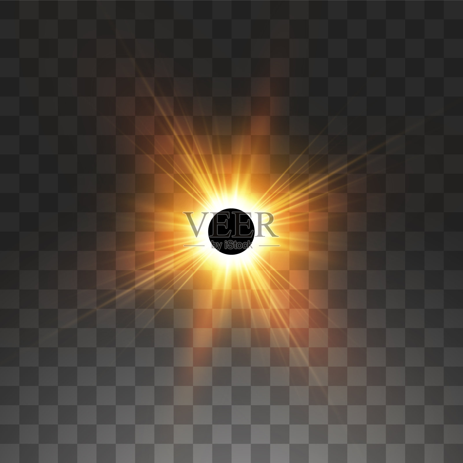 在透明背景上的日全食矢量图。满月阴影日蚀日冕。设计元素图片