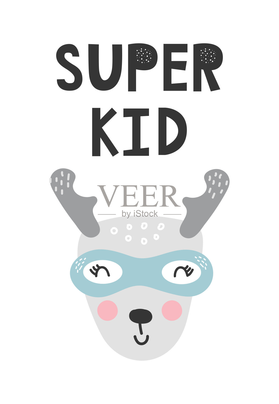 儿童海报与可爱的鹿动物超级英雄和手绘字母。婴儿保育室墙面艺术。矢量插图。插画图片素材