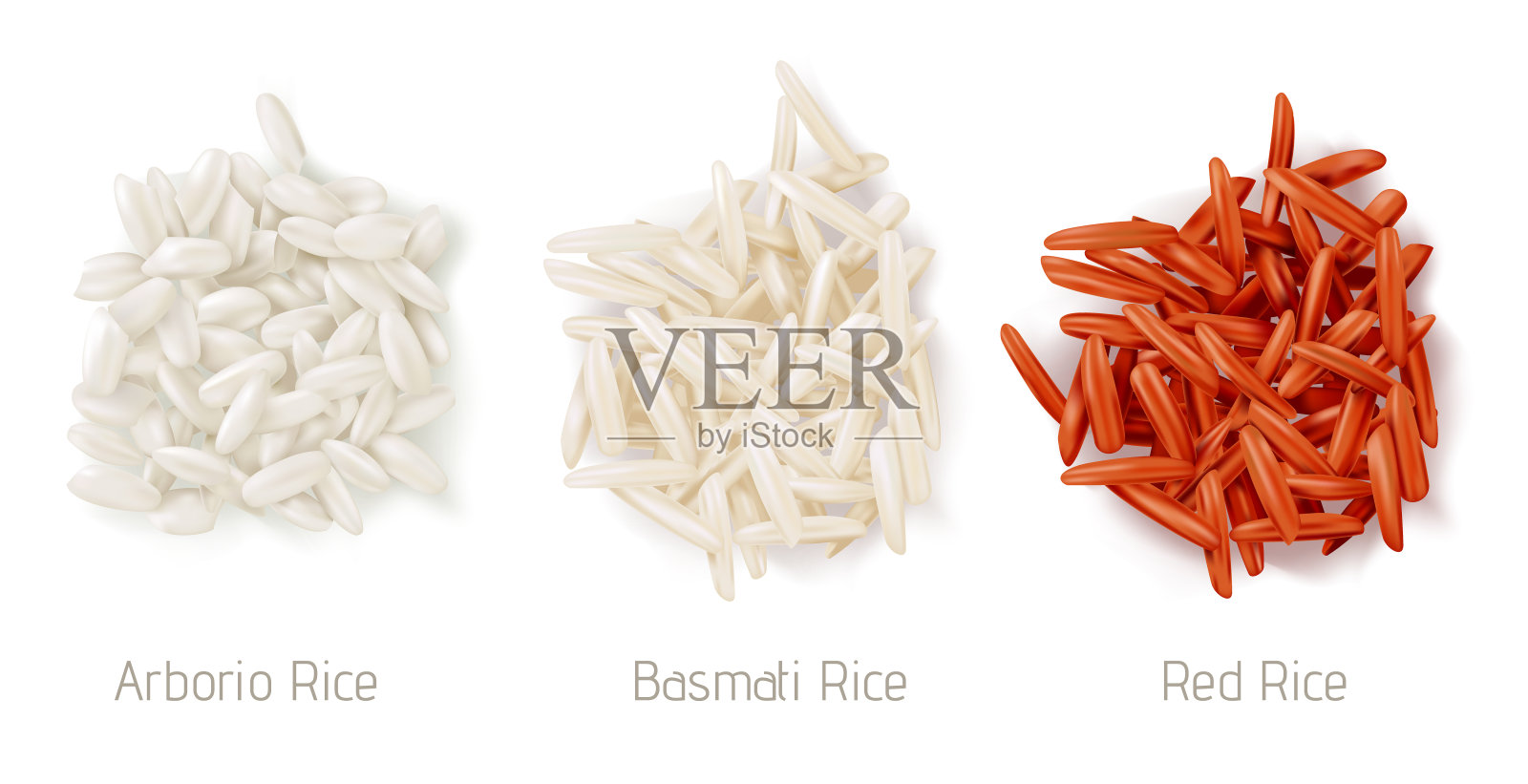 米粒堆，阿伯里奥，印度香米和红米设计元素图片