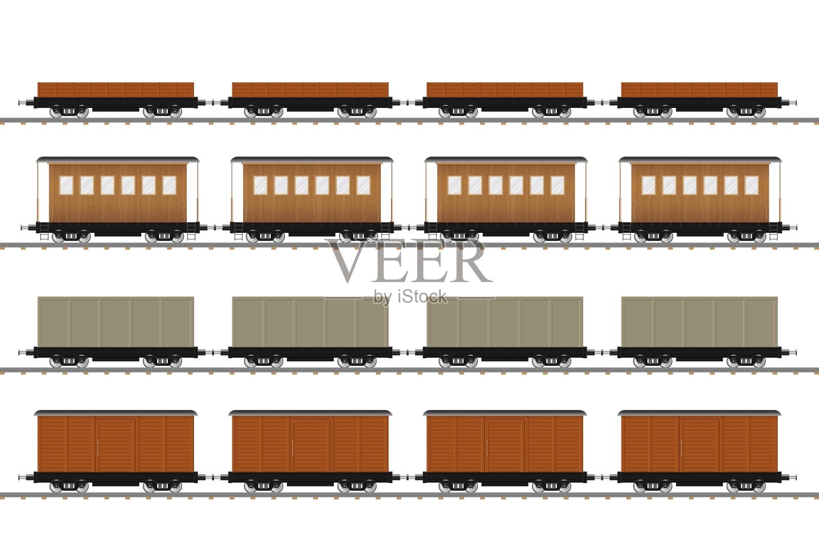一组火车车厢矢量插图孤立在白色背景插画图片素材