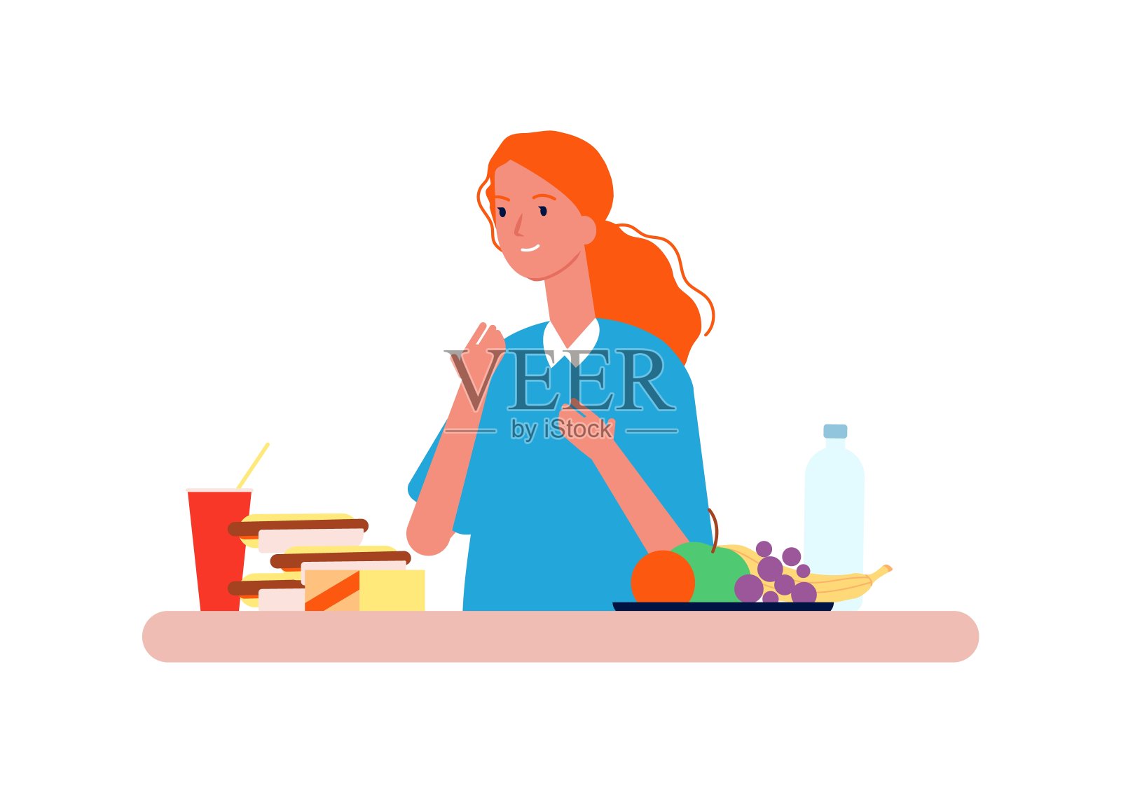 食物的选择。女性在健康和不健康的营养之间做出选择。饮食向量的概念插画图片素材
