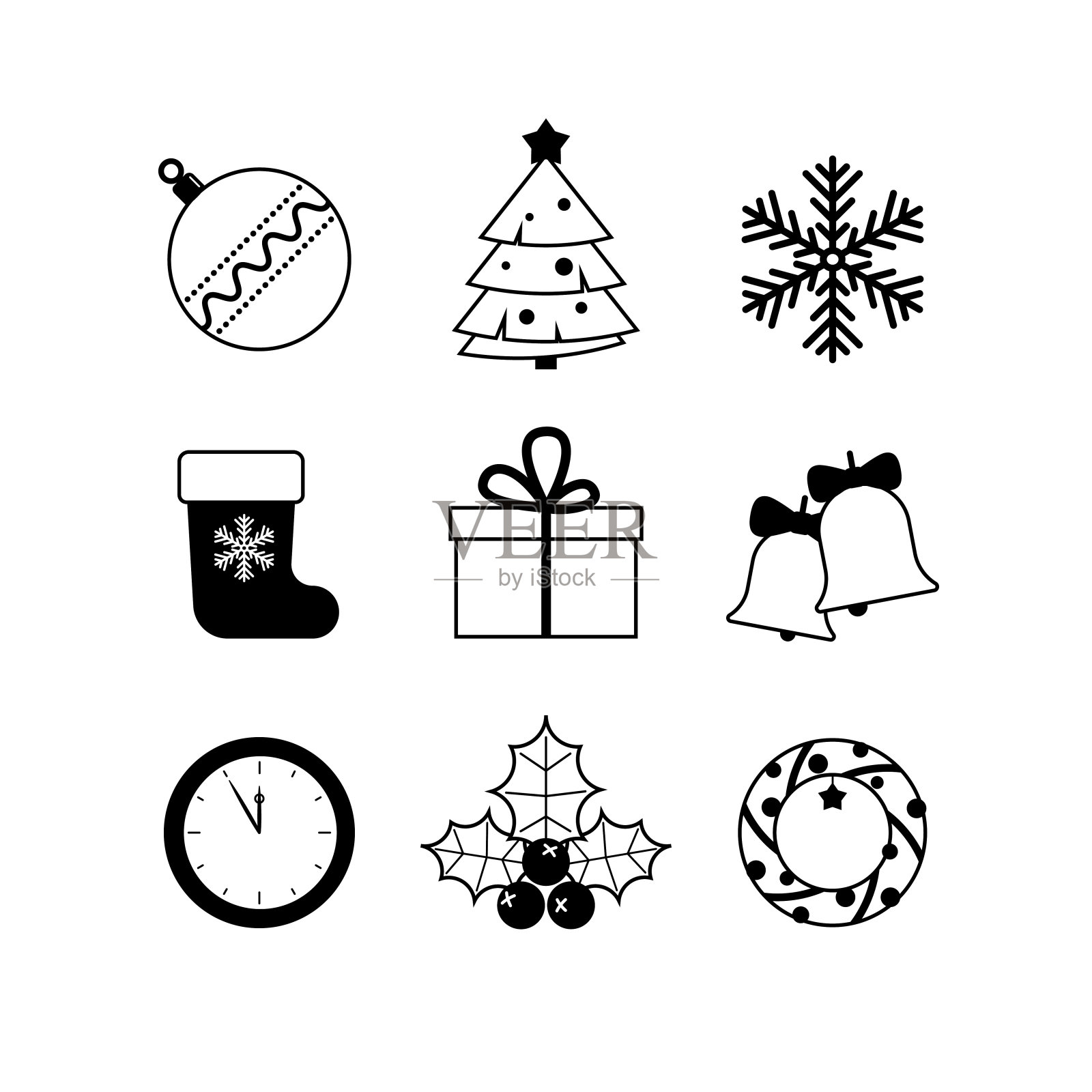 圣诞图标设置白色背景图标素材