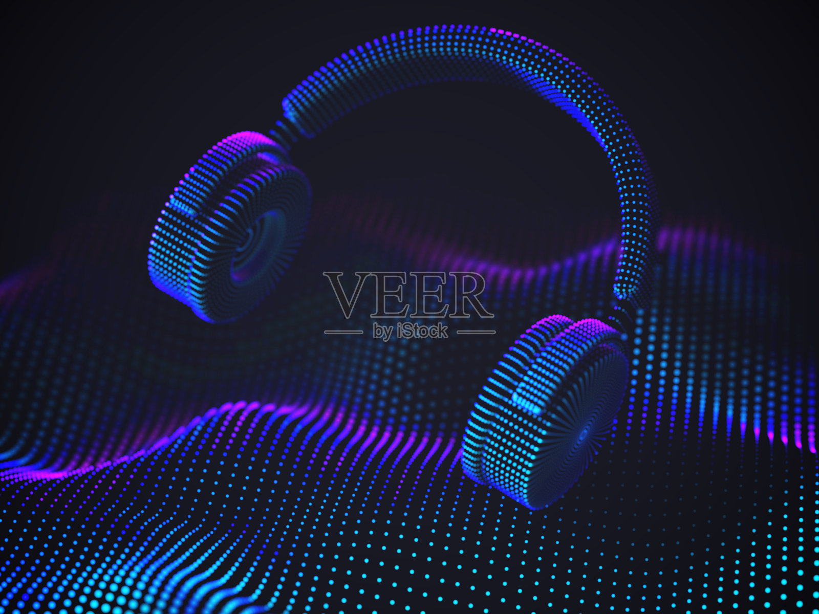 3D耳机的声波背景。彩色抽象可视化数字声音和电子音乐聆听。设计元素图片