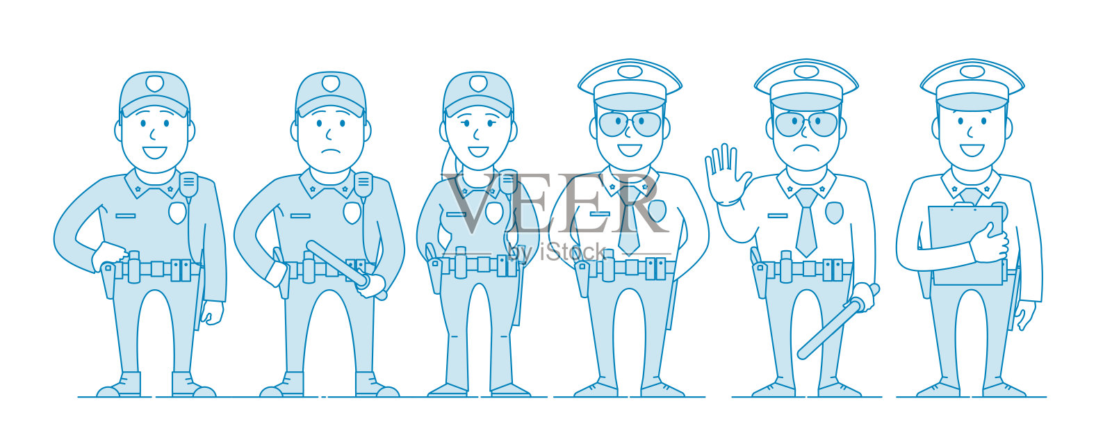 一组警察角色。插画图片素材