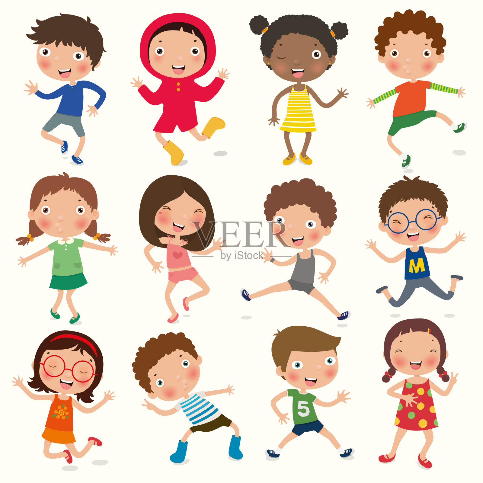 儿童情绪多样，儿童脸上有不同的表情、姿势、手势、矢量、插图插画图片素材