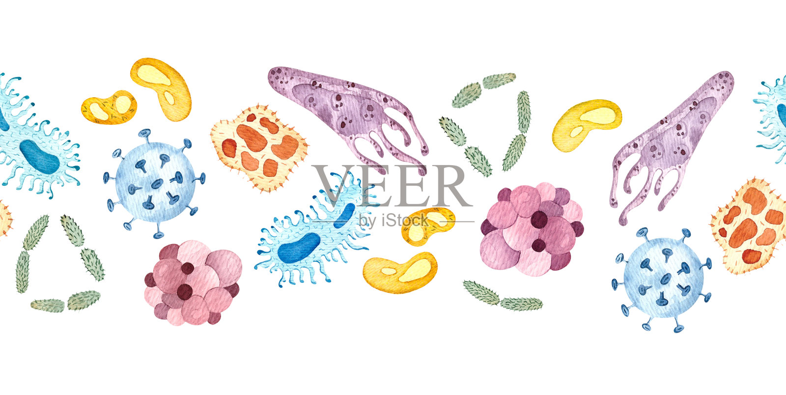 微生物,水彩插画图片素材