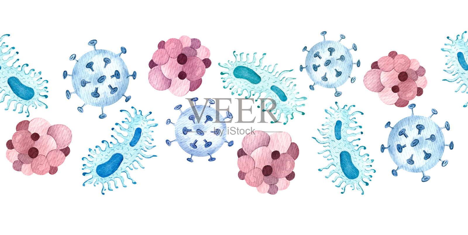 微生物,水彩插画图片素材