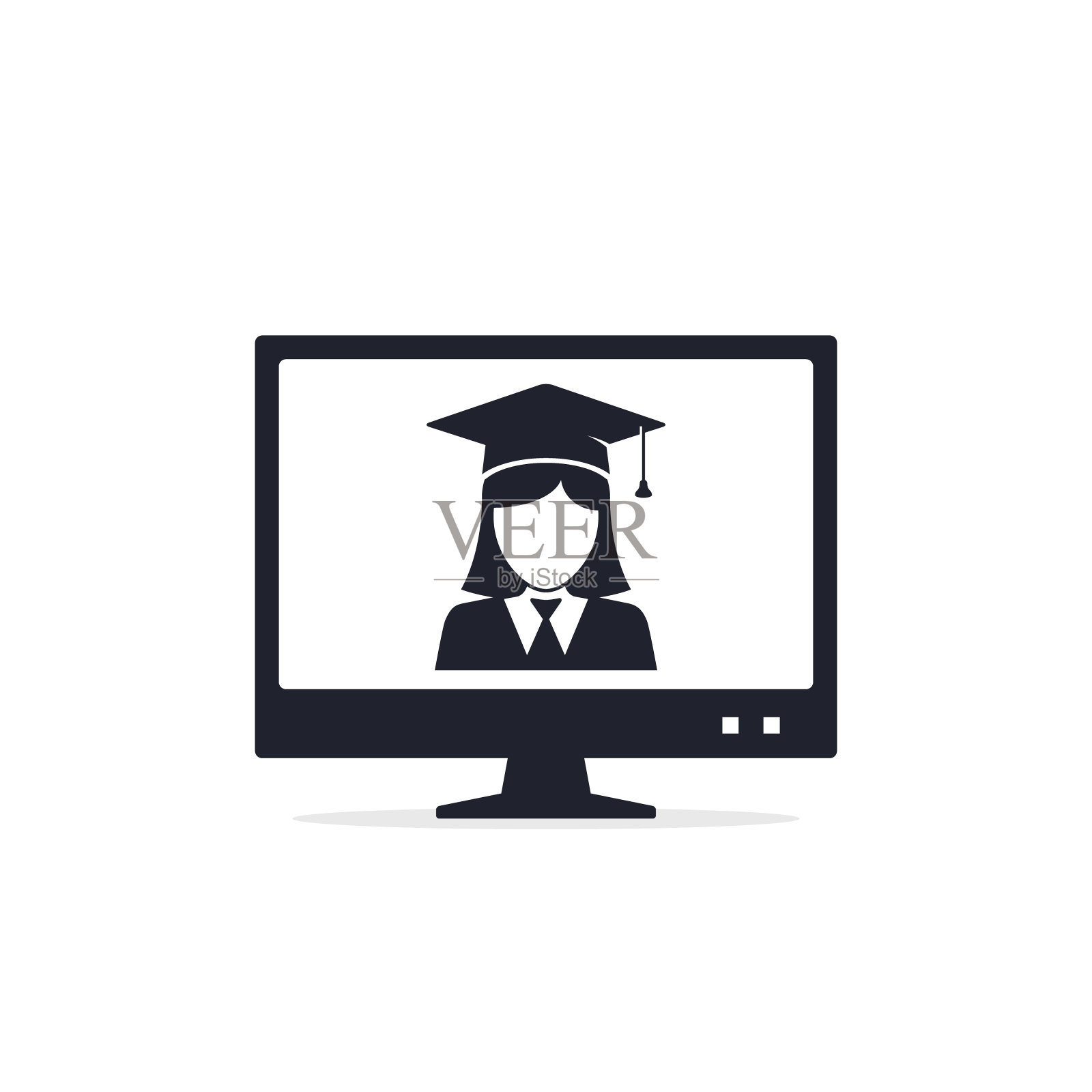 在线教育矢量图标，毕业女学生电脑显示器插图设计元素图片