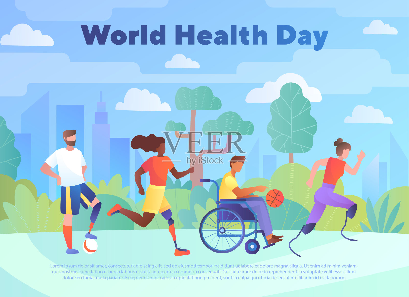 世界卫生日。残疾的人插画图片素材