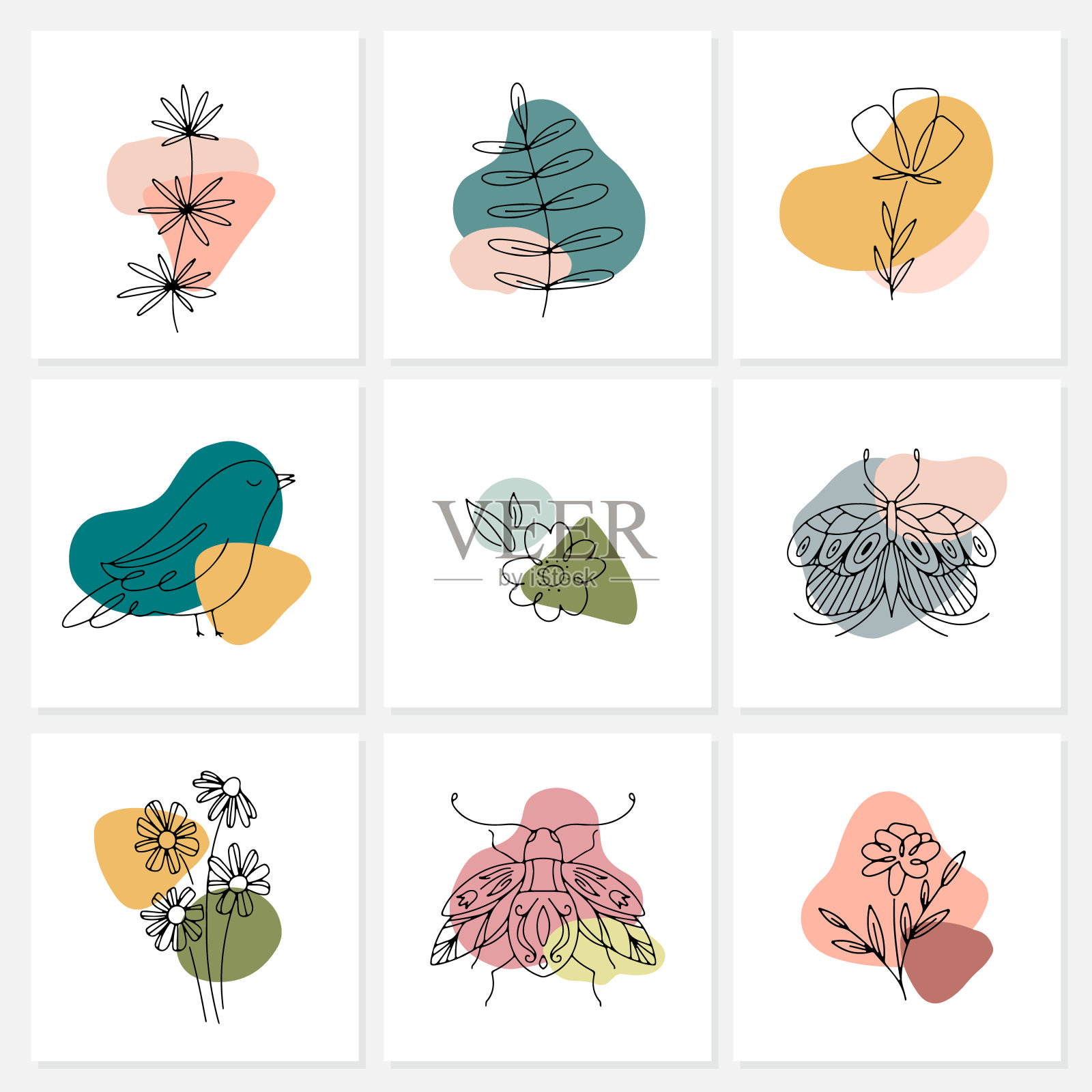 春季集鸟、花、蝴蝶于一体设计元素图片