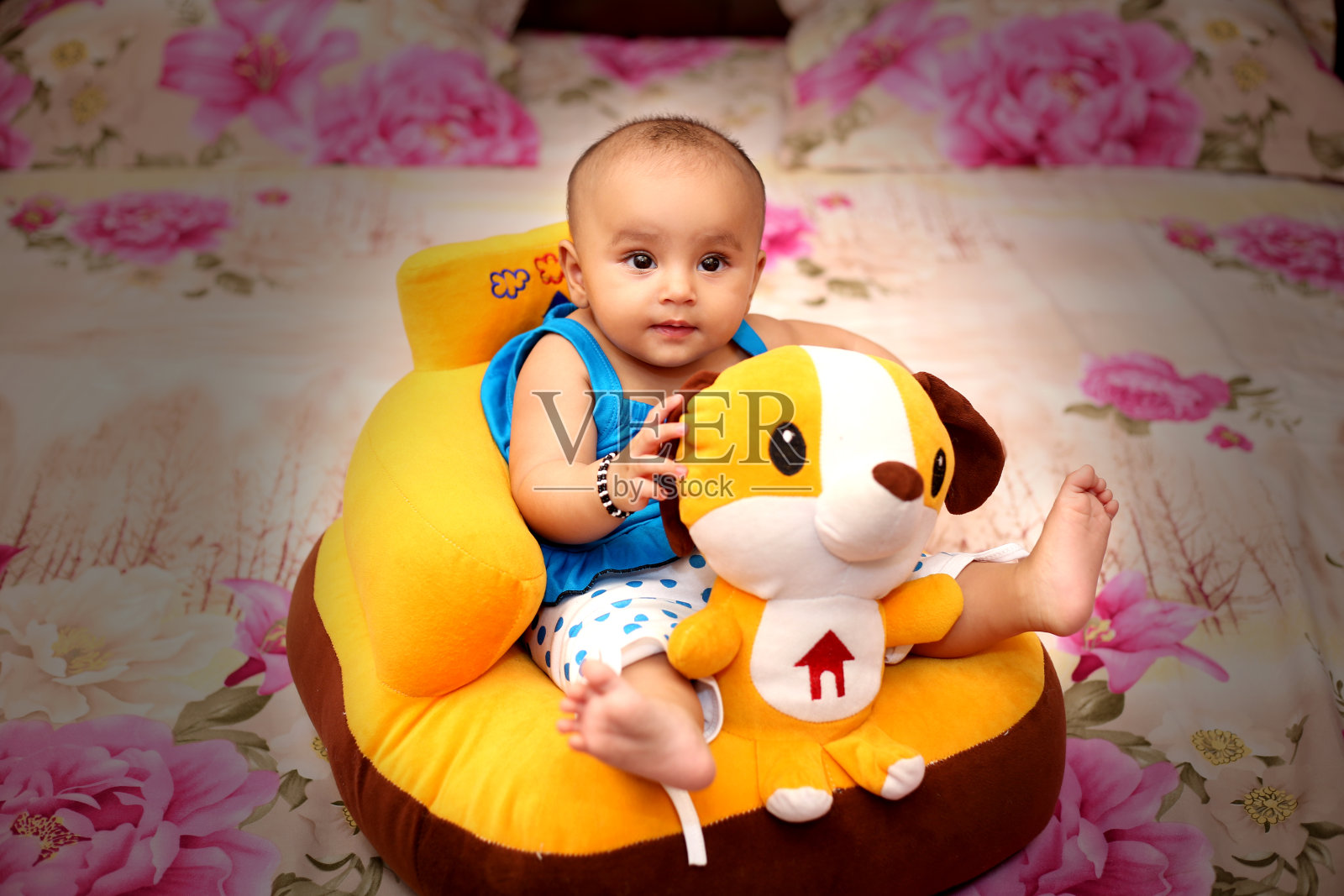 柔软和摇椅皮肤友好的狗玩具形状的婴儿支持座位柔软的毛绒垫子和椅子的婴儿照片摄影图片