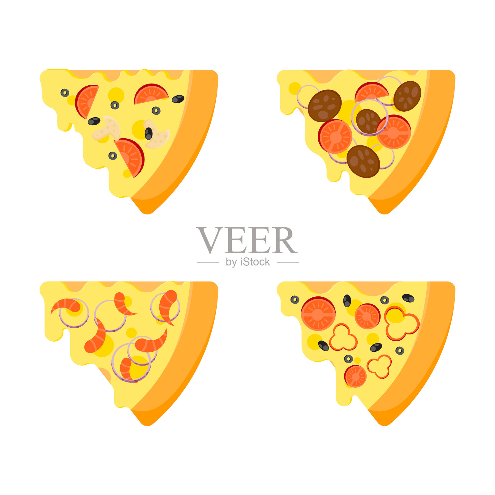 披萨片平面图标集。意大利菜。素食。矢量插图卡通风格。设计元素图片