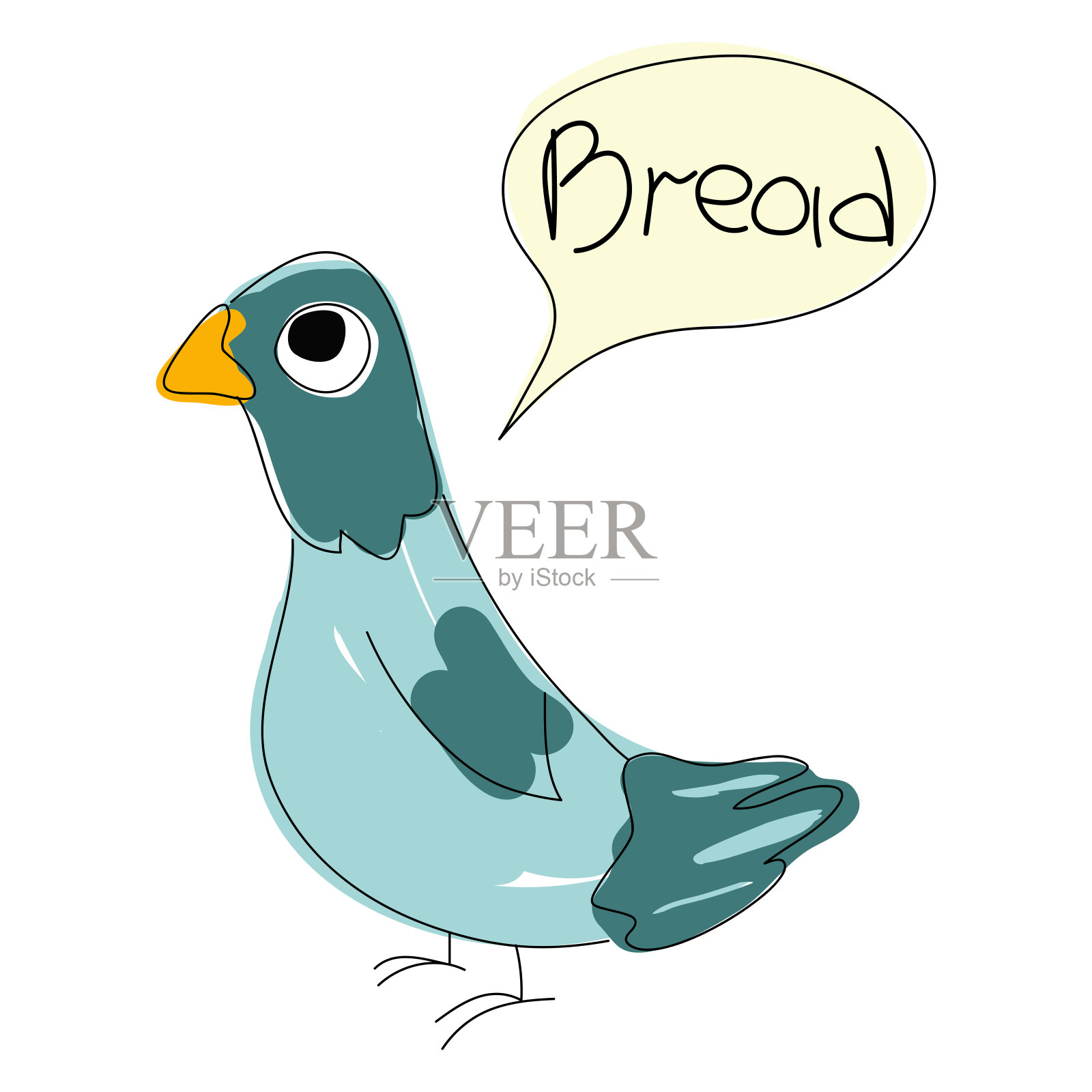卡通风格的鸽子鸟。鸽子要面包。矢量插图孤立在白色背景上设计和网页。插画图片素材
