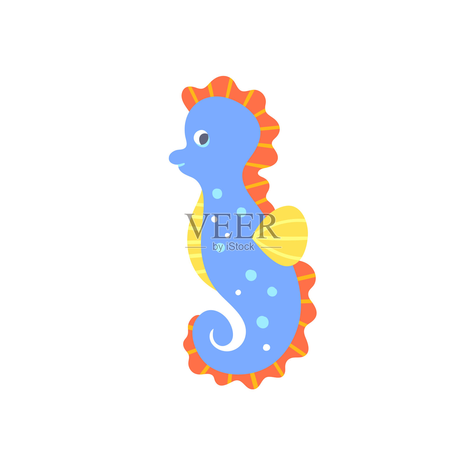 海马水下生物可爱的矢量插图。海马孤立在白色背景上。有趣的海洋生物动物clipart的孩子插画图片素材