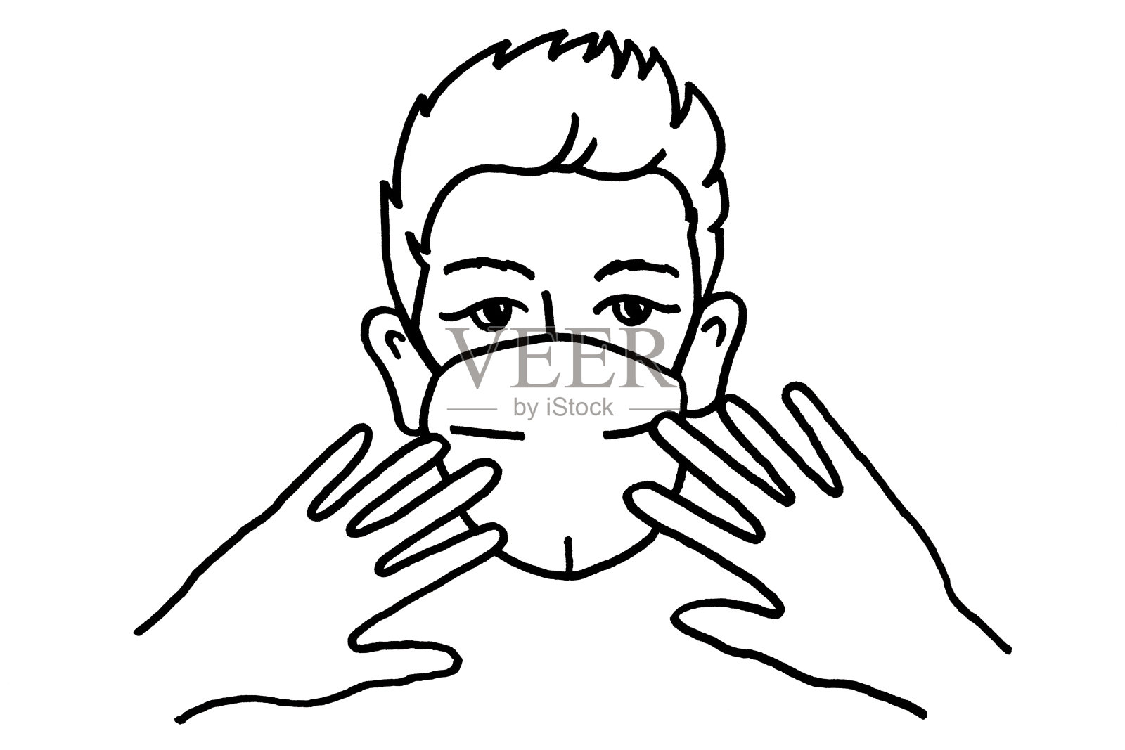 戴医用防护面具的人停止COVID-19概念插画图片素材