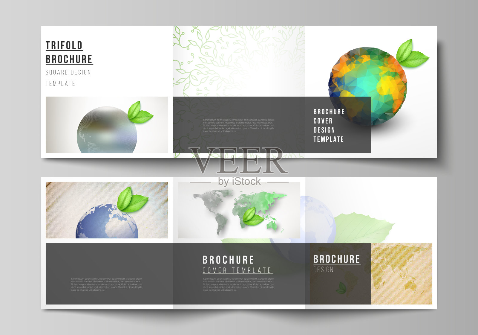 矢量布局方形版式封面设计模板为三倍的宣传册，传单，封面设计，书设计，宣传册封面。拯救地球地球概念。可持续发展的全球经营理念设计模板素材
