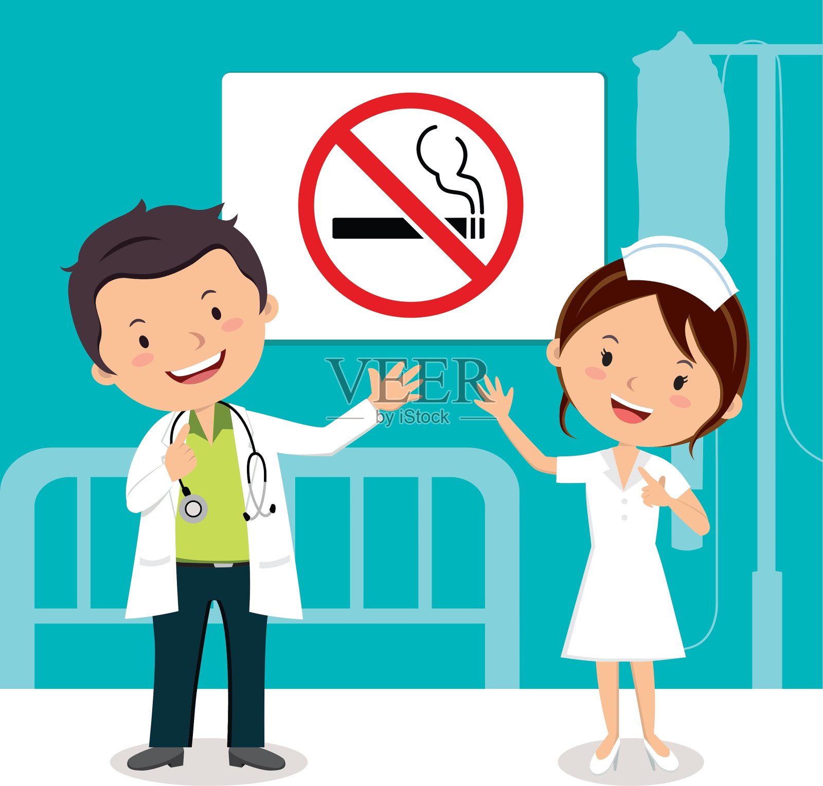 有禁烟标志的医生和护士插画图片素材