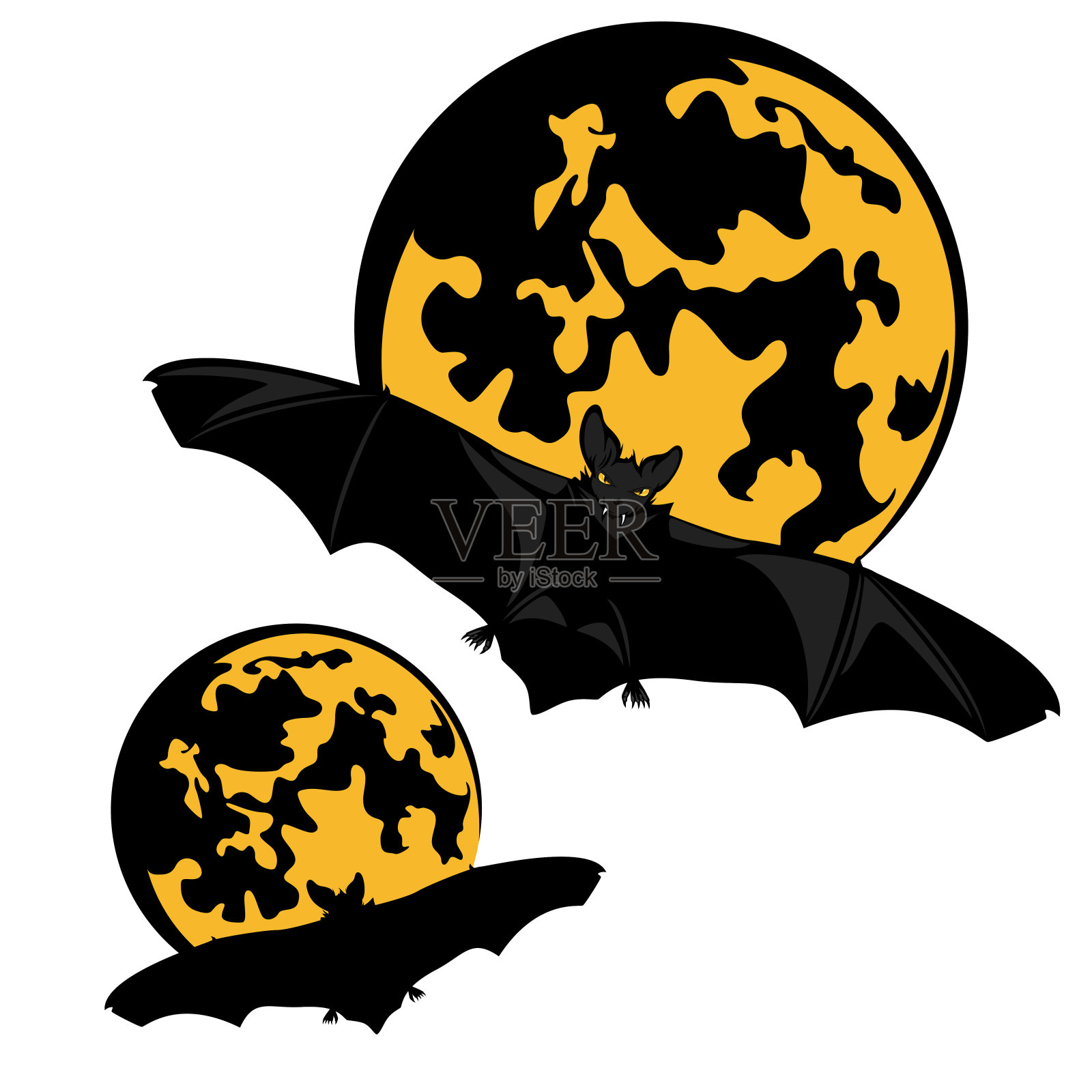 万圣节邪恶蝙蝠飞满月矢量设计集插画图片素材