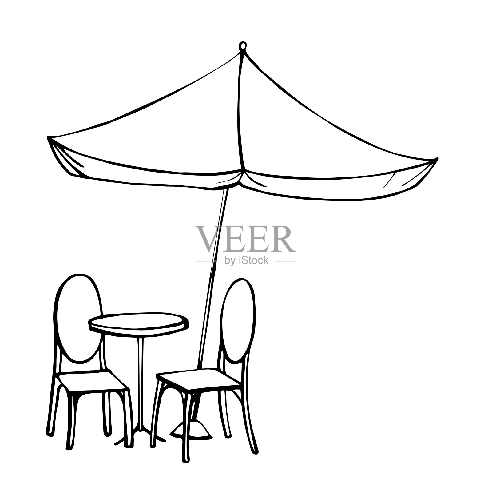 桌椅在太阳伞下。矢量图插画图片素材