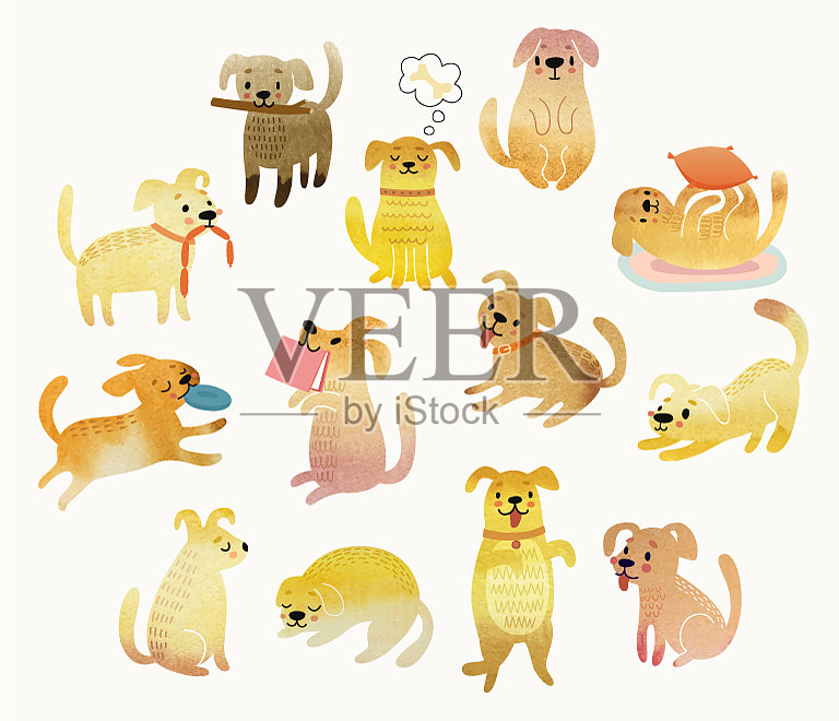 可爱的水彩画黄狗插画图片素材