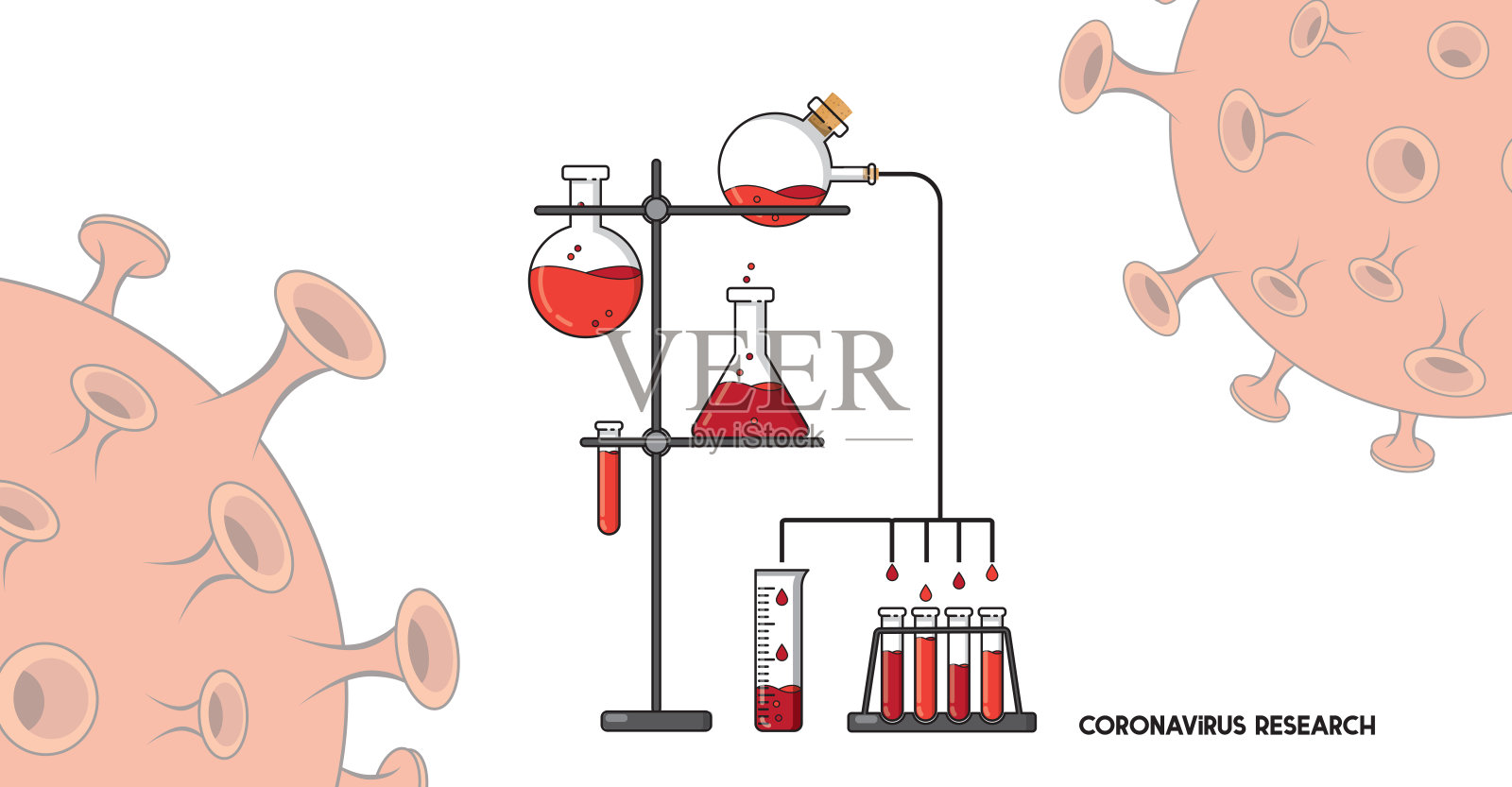 冠状病毒研究的实验室背景与实验寻找治愈方法插画图片素材
