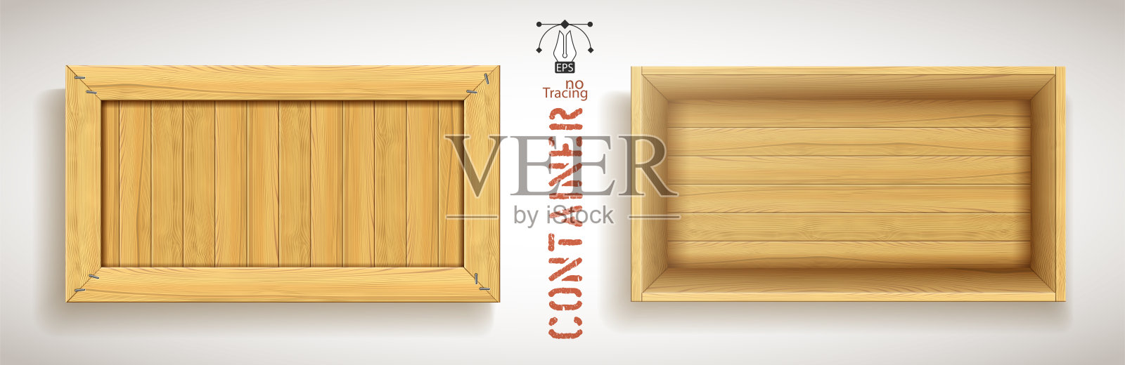 木制的简单矢量矩形容器与开放和封闭的盖子插画图片素材