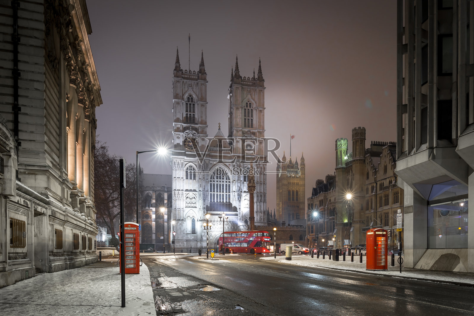 英国伦敦，威斯敏斯特雪夜照片摄影图片