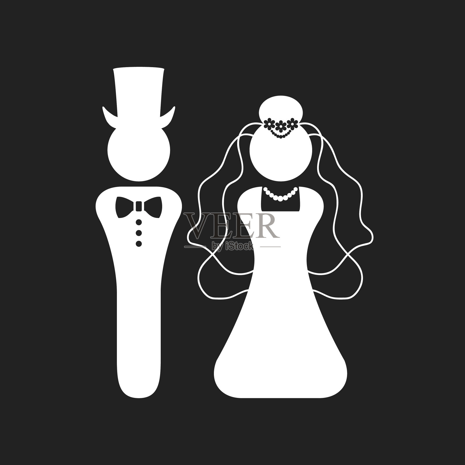 白色剪影新娘和新郎婚礼图标设计元素图片