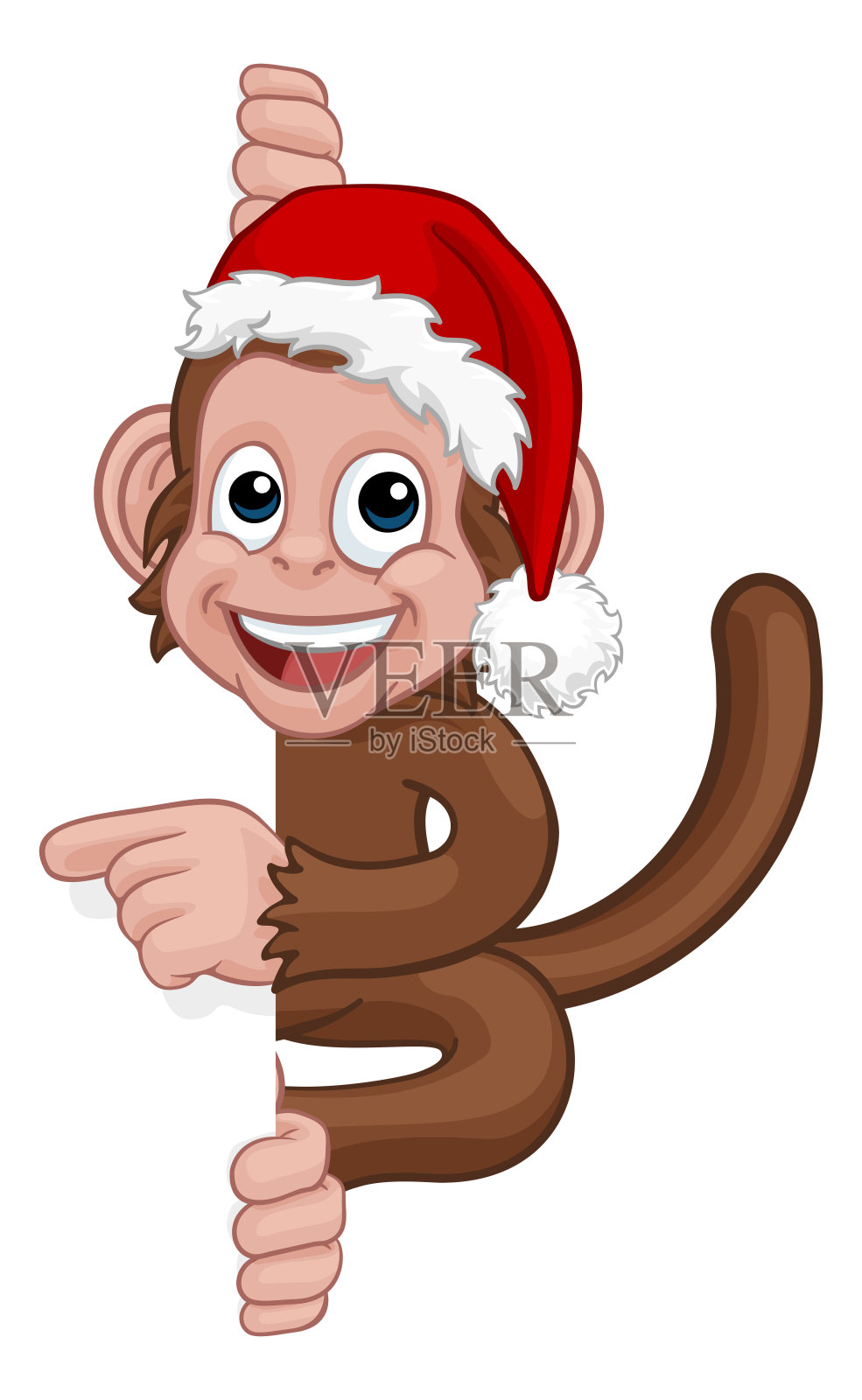 圣诞猴卡通人物在圣诞帽设计元素图片