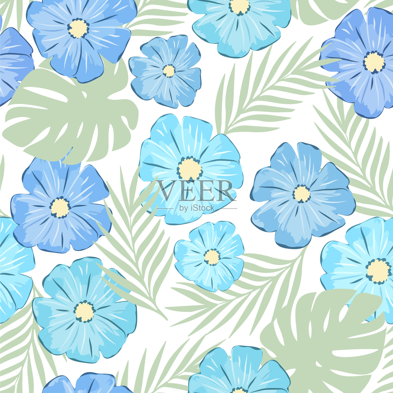 蓝色的花插画图片素材
