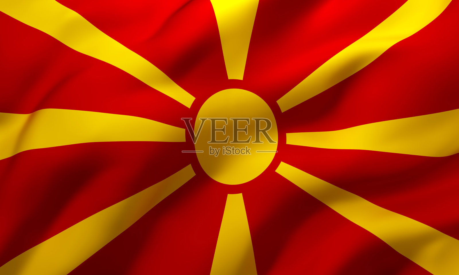 马其顿的旗帜在风中飘扬照片摄影图片