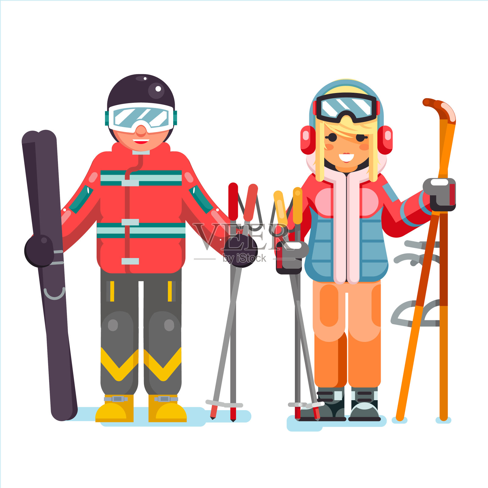 滑雪娱乐滑雪者山冬季山插画图片素材