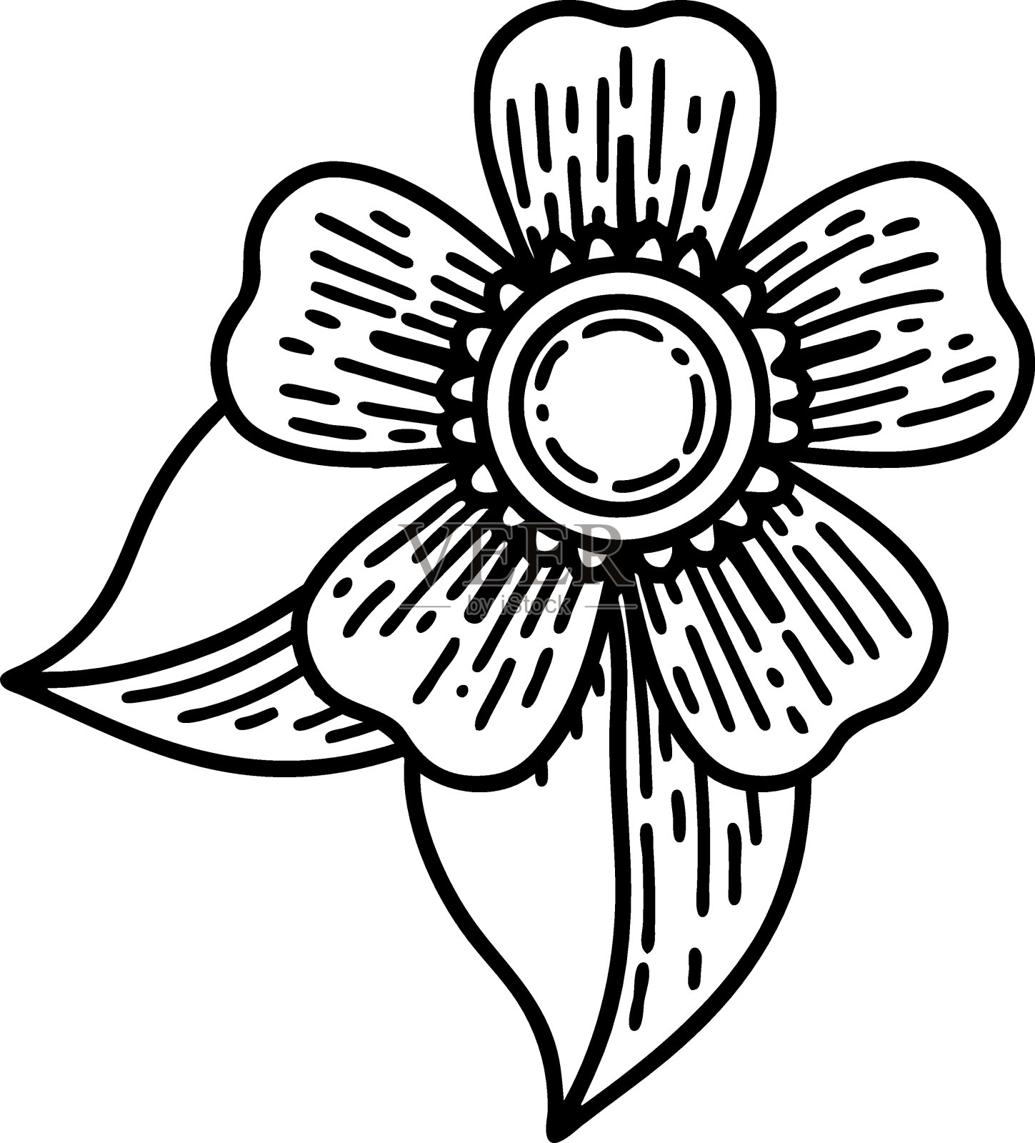 一朵花的黑线纹身设计元素图片