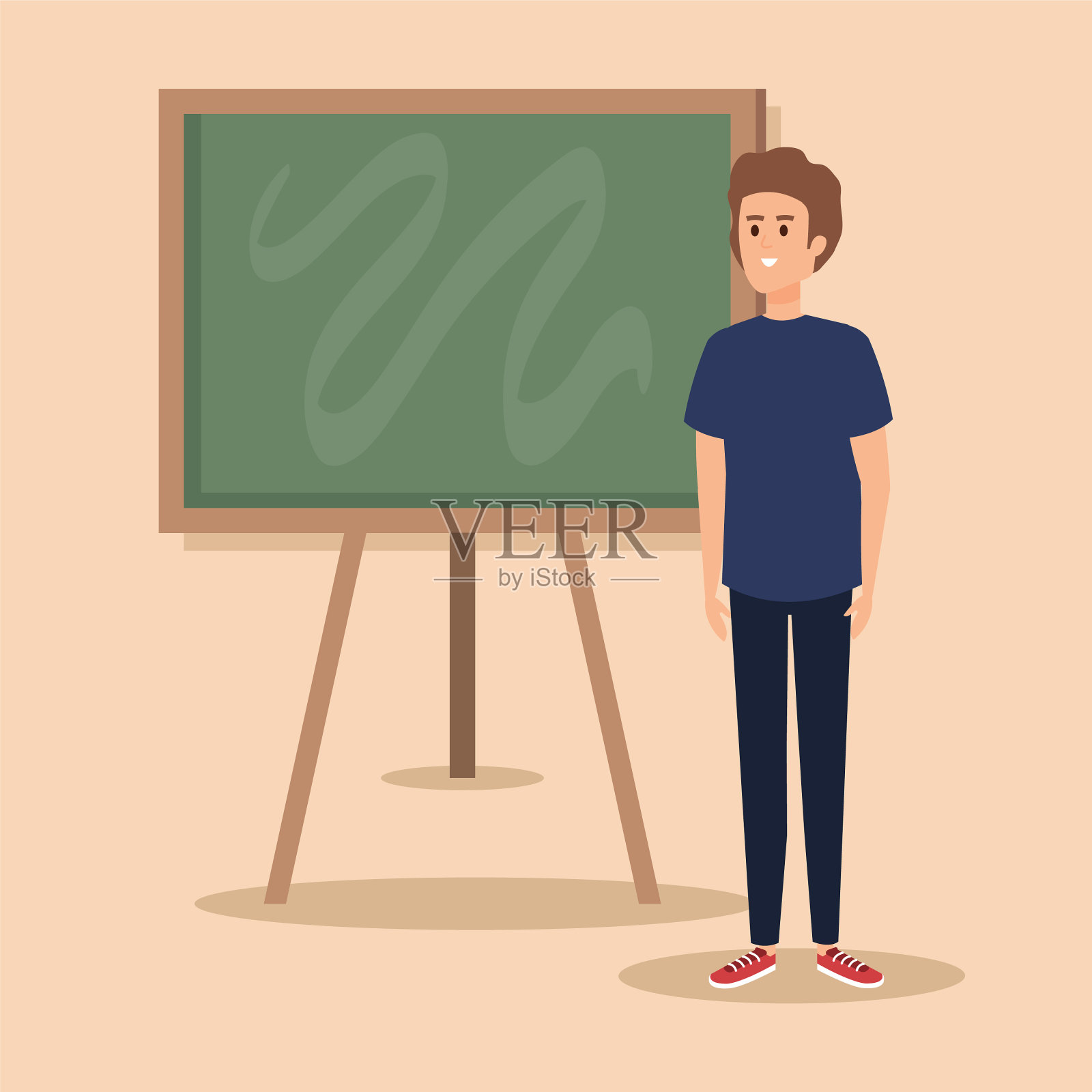 男老师用黑板和发型设计插画图片素材