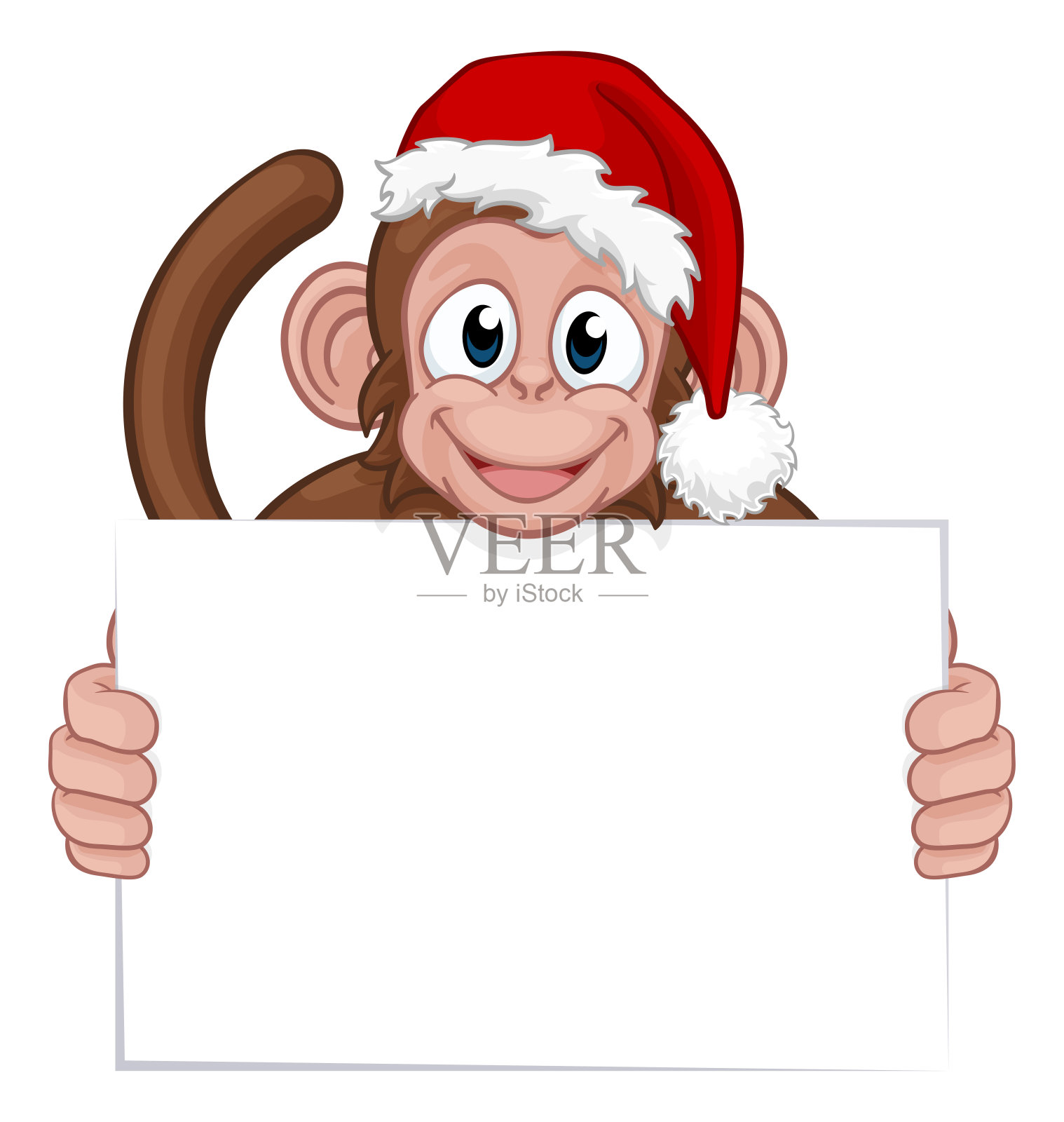 圣诞猴卡通人物在圣诞帽插画图片素材