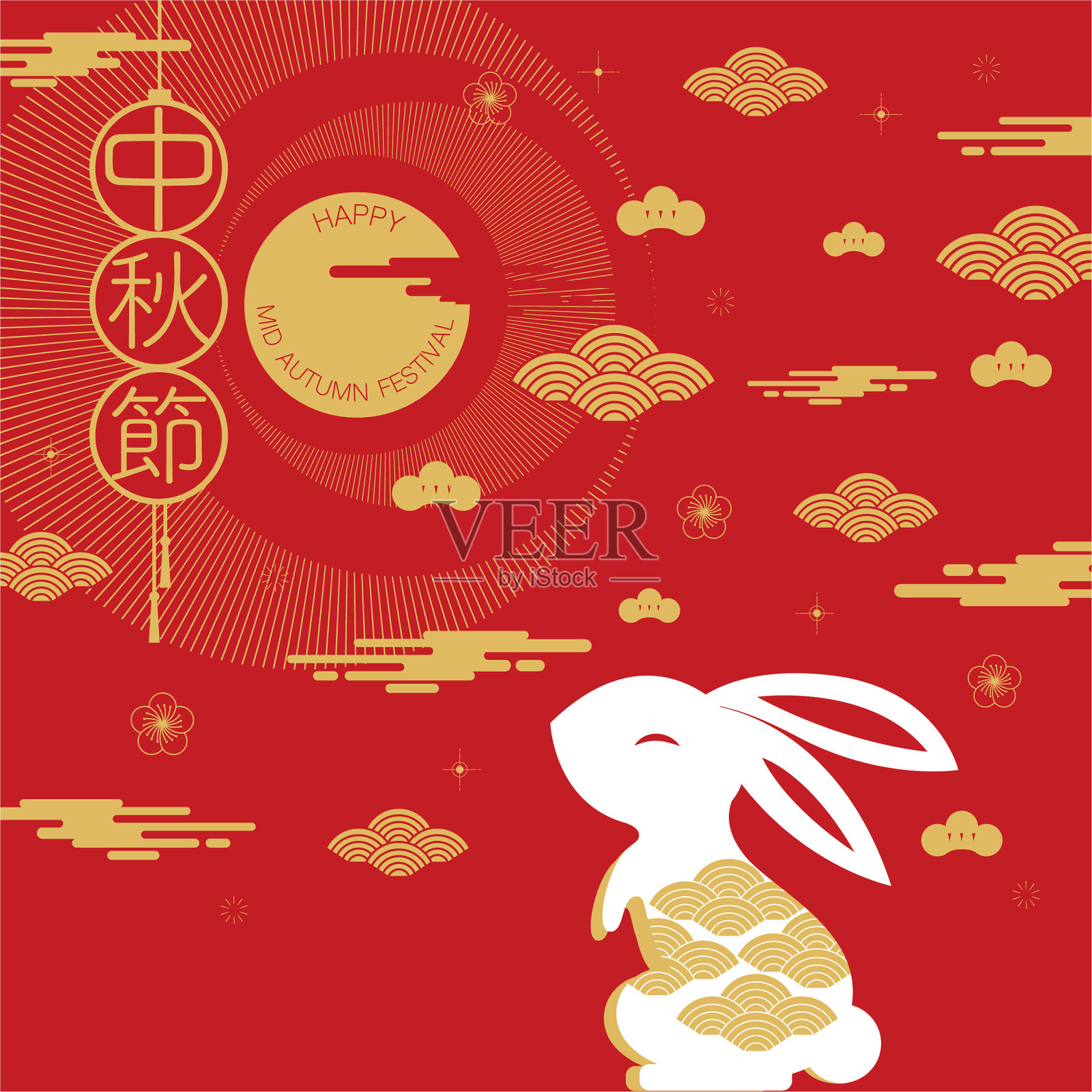 快乐的兔子和抽象的中秋节插画图片素材