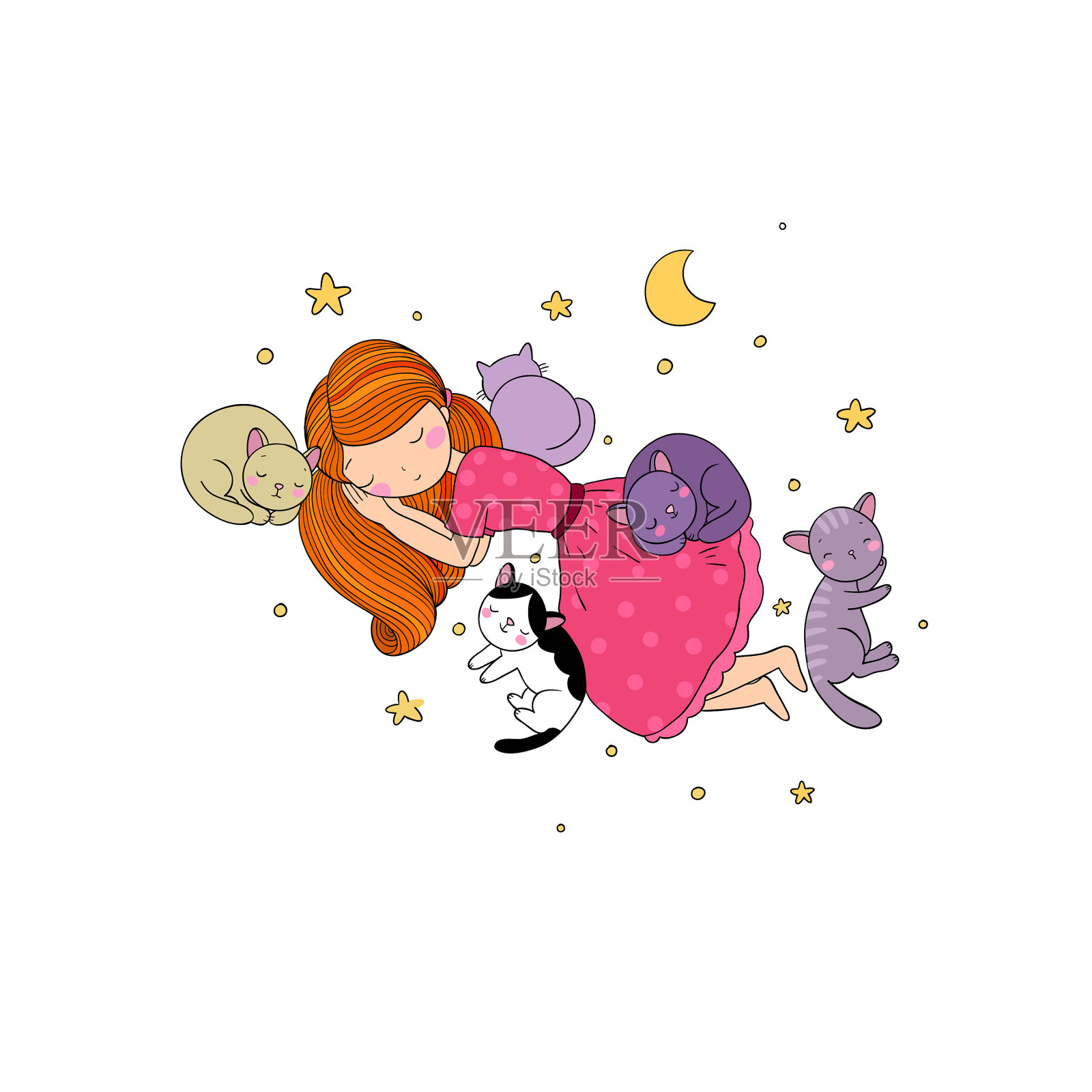 晚安你好之躺在床上的少女小清新粉色少女心免费下载_插画图片(4725像素)-千图网