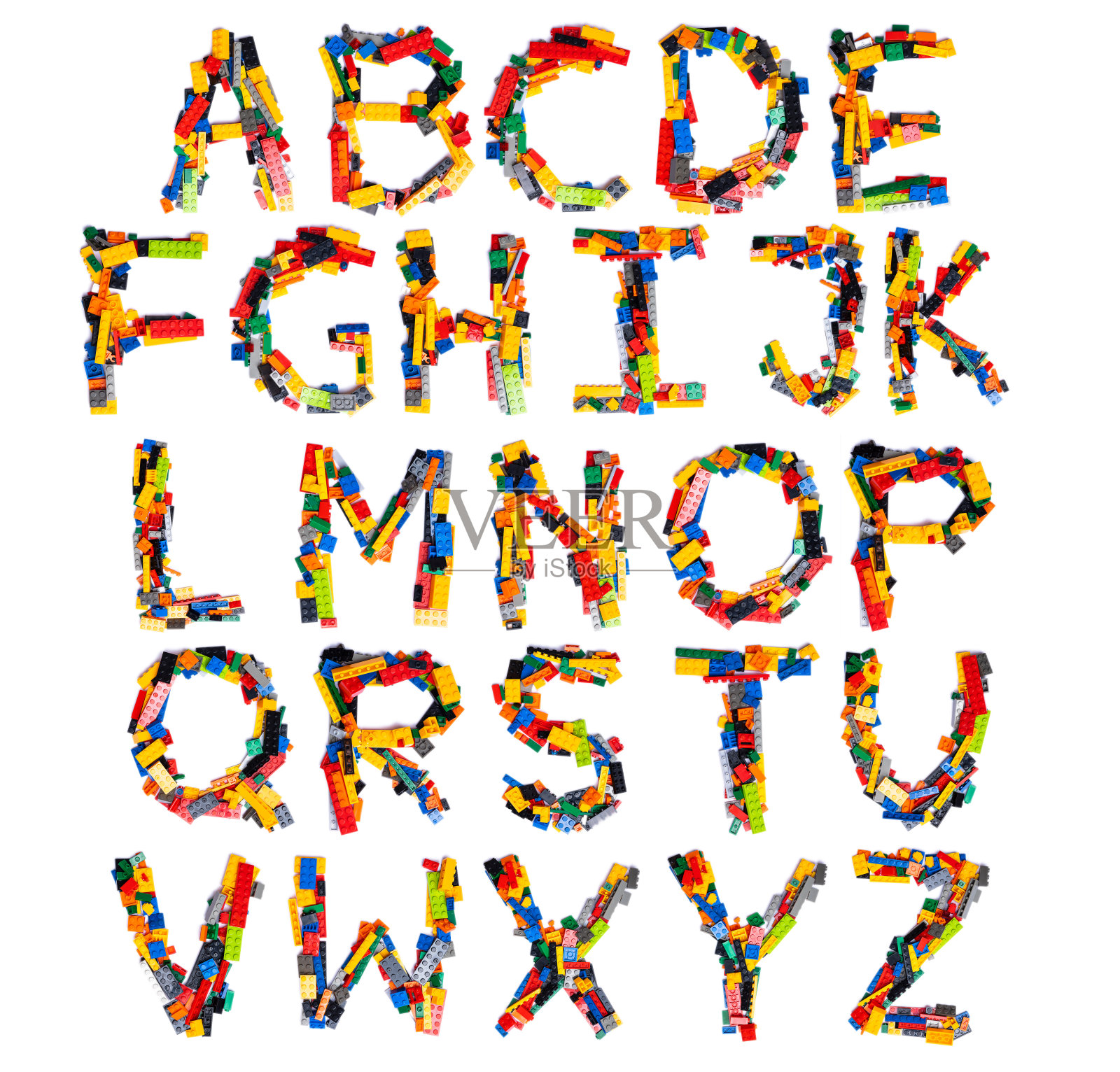 英语字母表来自多色儿童的塑料构造器插画图片素材