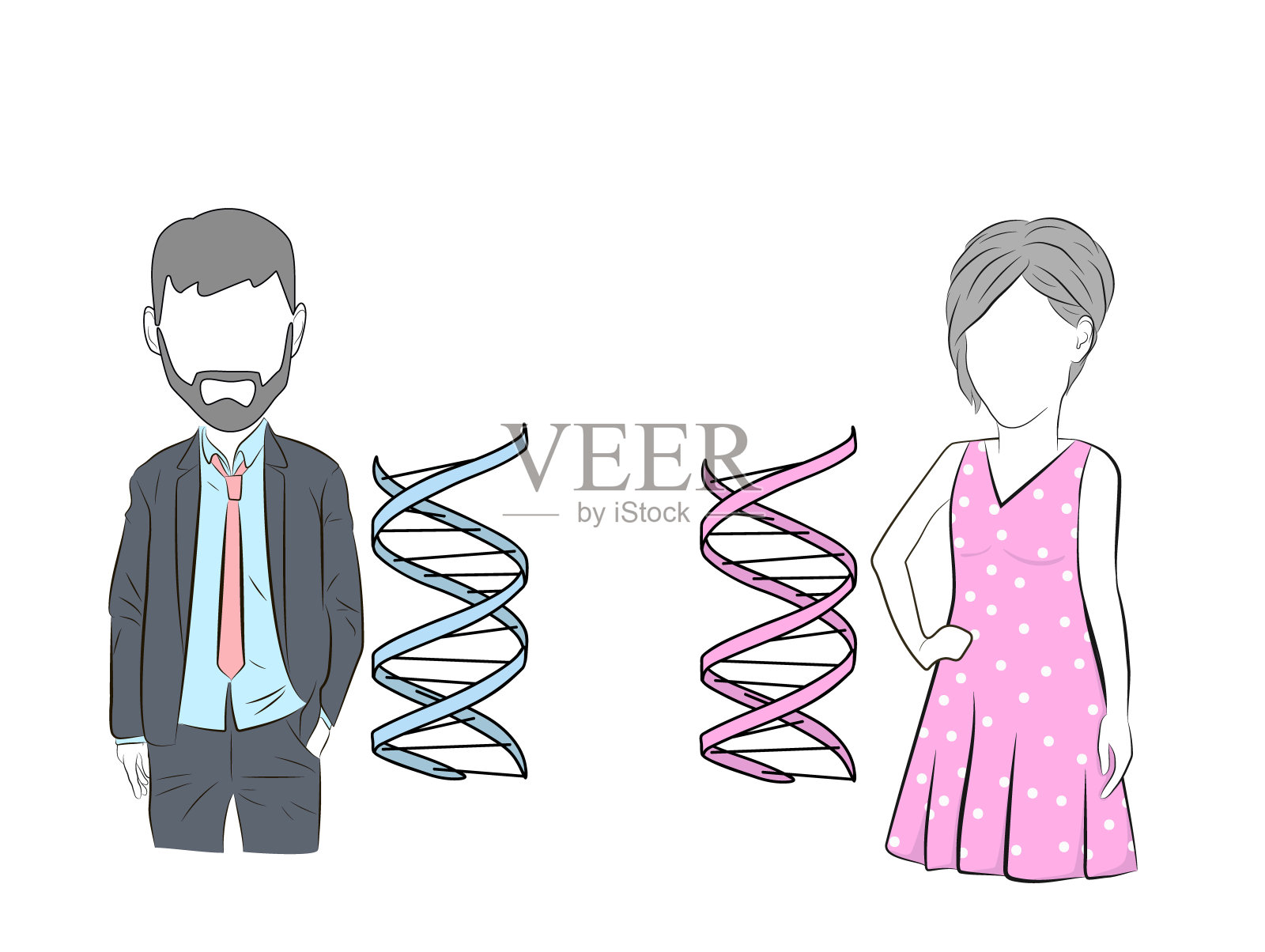 有DNA链的男人和女人矢量插图。插画图片素材