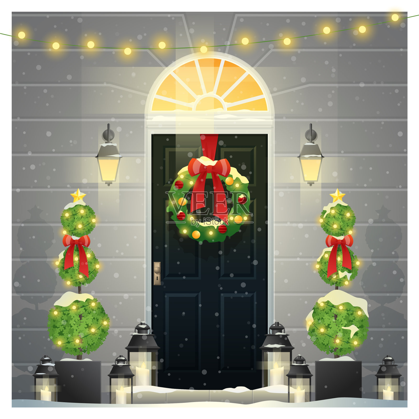 装饰圣诞节前门背景插画图片素材