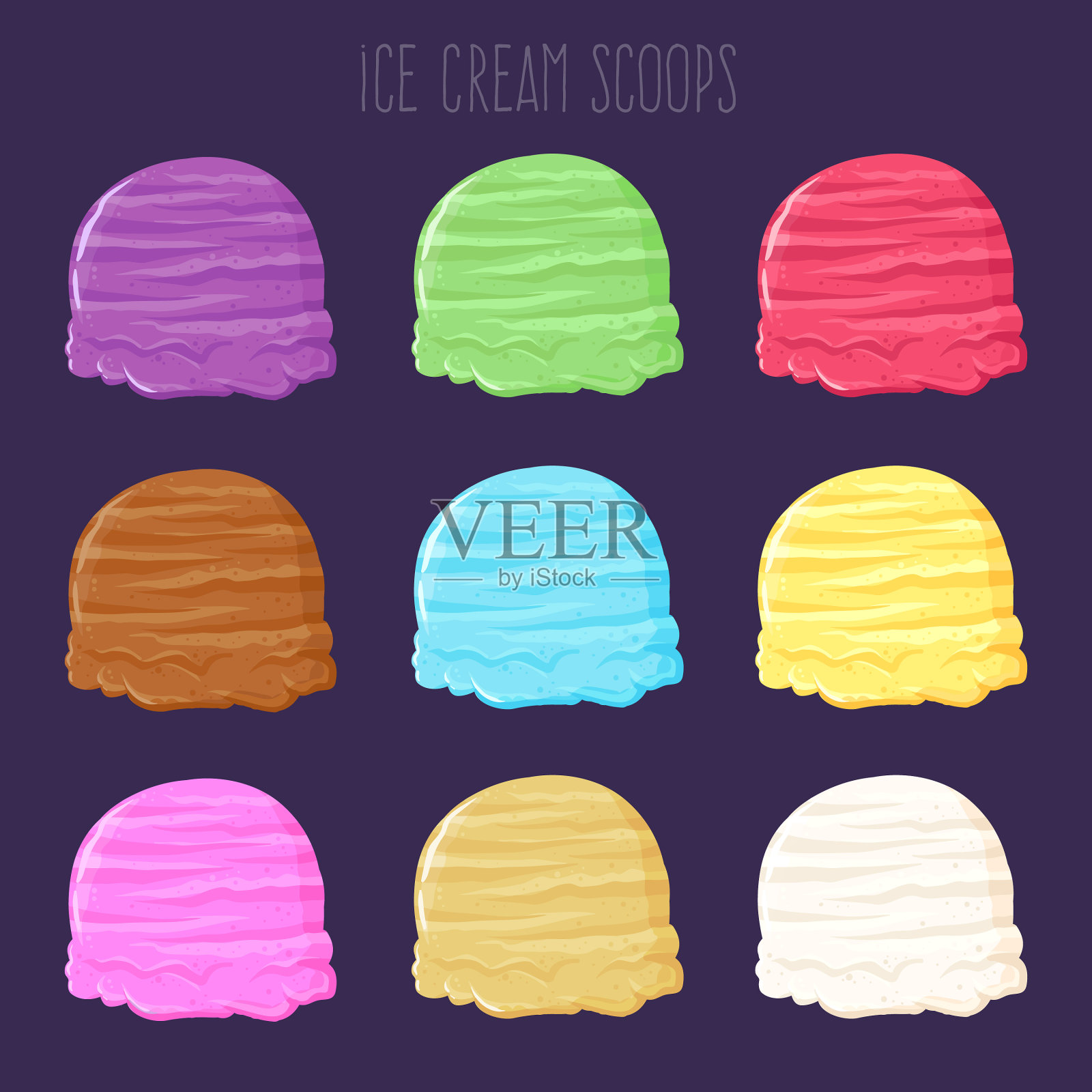 各种口味的冰淇淋球集插画图片素材