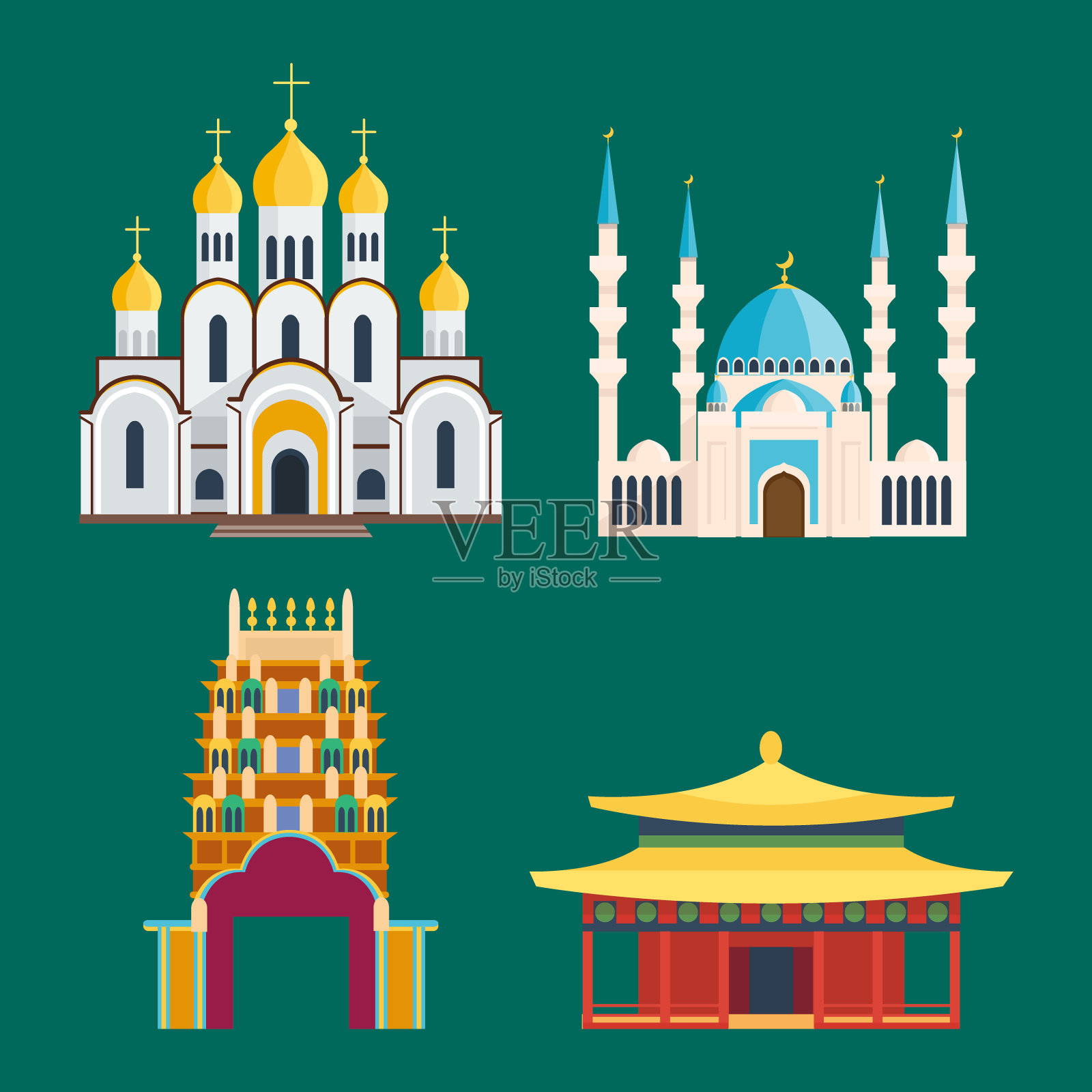 大教堂、教堂、寺庙、建筑、旅游地标插画图片素材