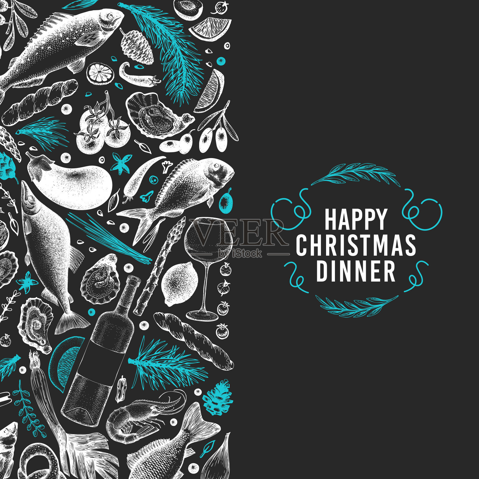 快乐圣诞晚餐设计模板插画图片素材