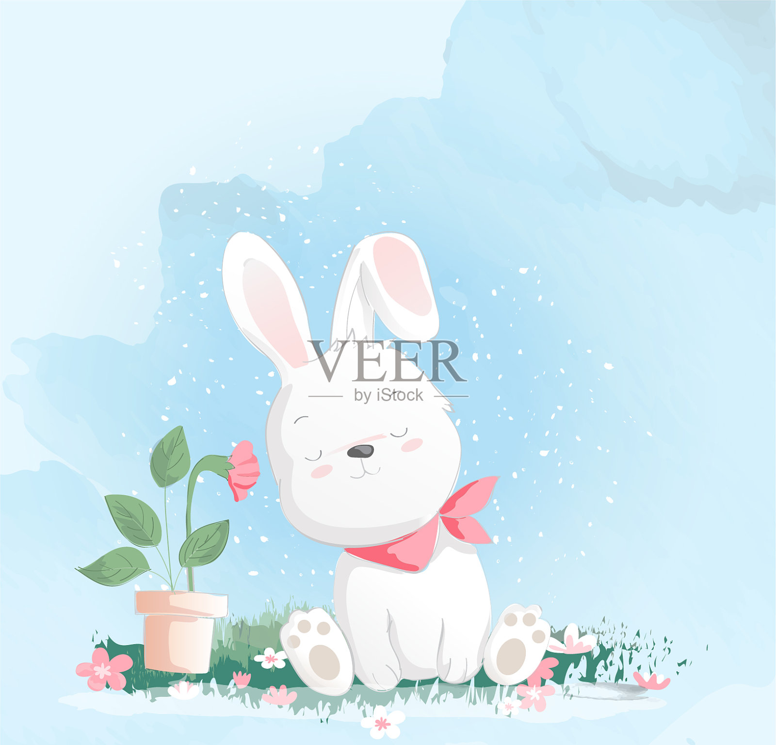可爱的兔水彩画风格的印刷设计元素图片
