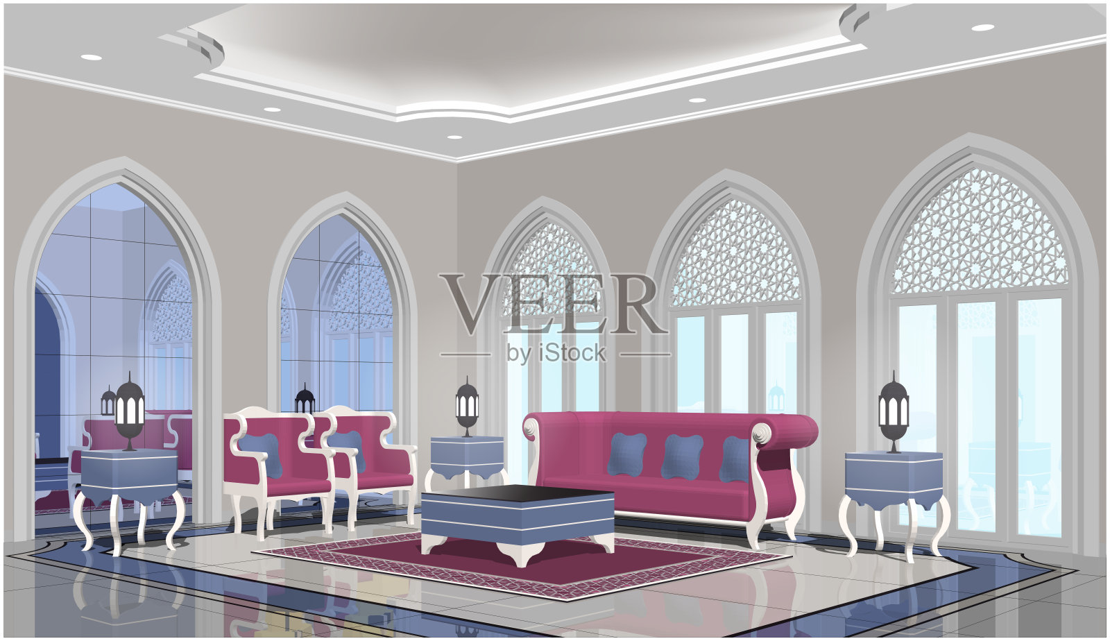 透视阿拉伯风格客厅插画图片素材