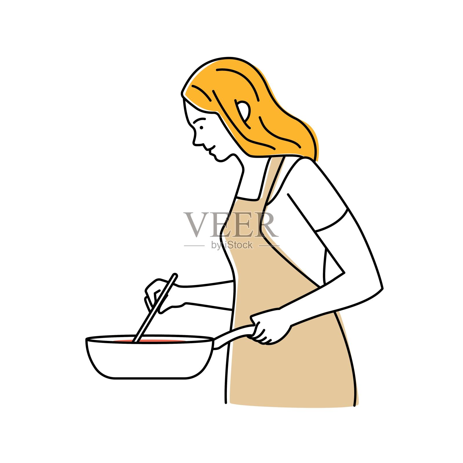 女人在家烹饪矢量插图插画图片素材