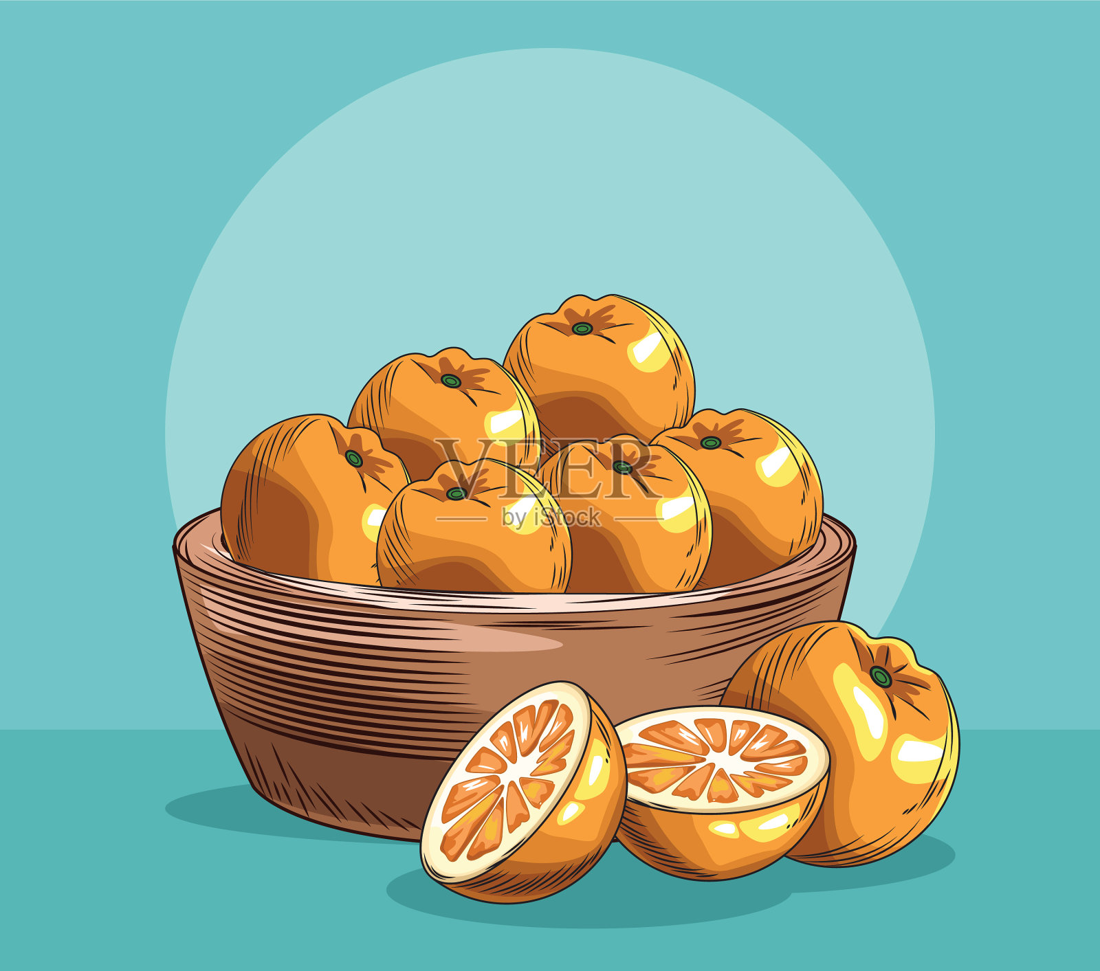 篮子里有橙子，新鲜水果，健康食品插画图片素材
