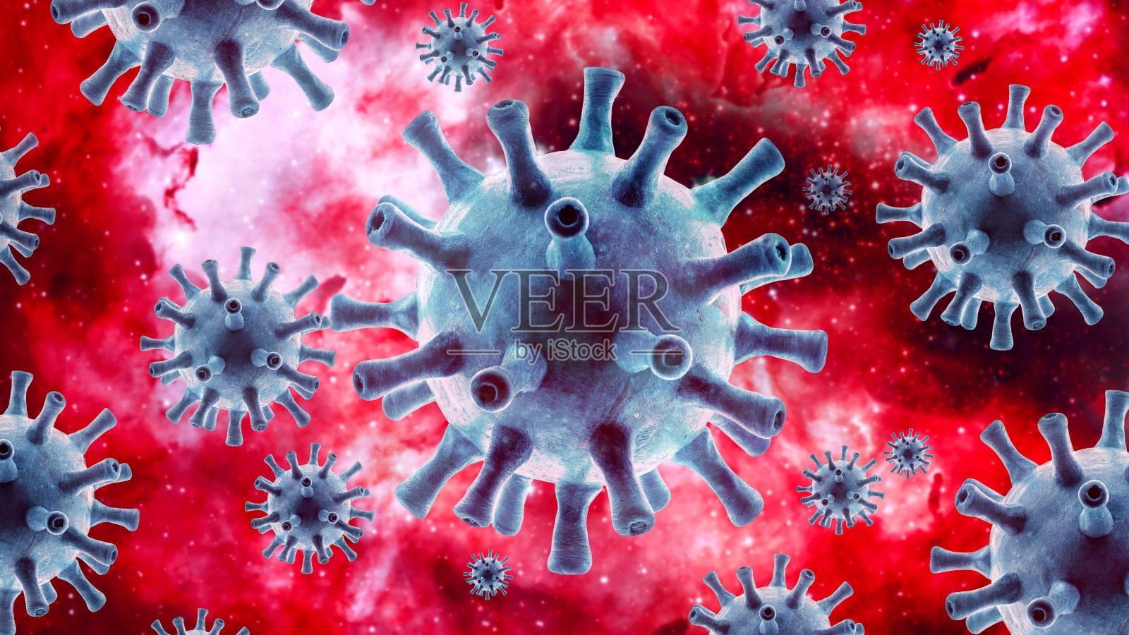 冠状病毒背景、细胞内SARS-CoV-2冠状病毒或流感病毒、全球冠状病毒爆发和COVID-19大流行照片摄影图片
