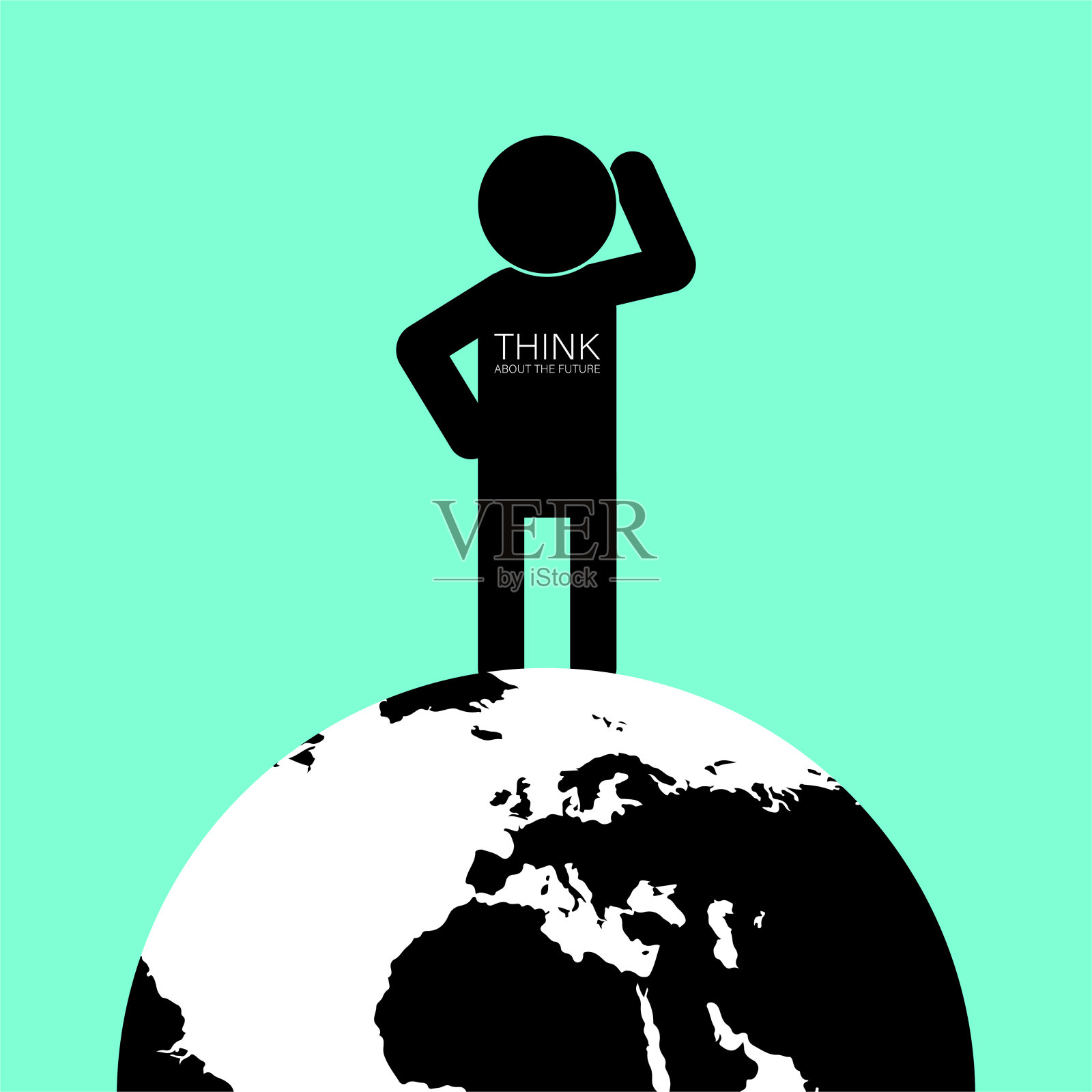 地球日世界卫生日一个戴着地球仪的男人的黑色剪影。标语是在胸前思考未来。网页设计元素插画图片素材